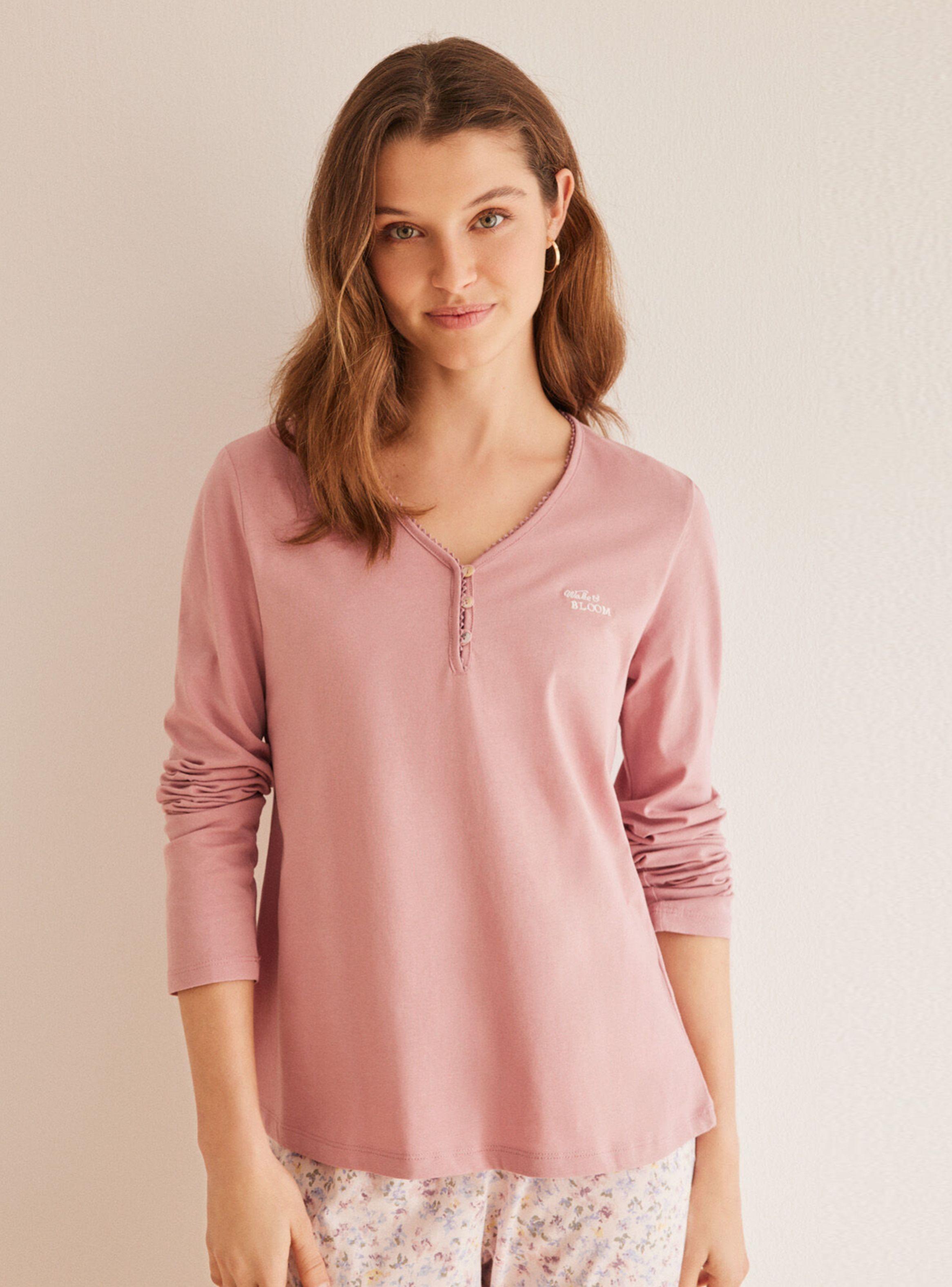 Pijama Largo Algodón Rosa Flores-2