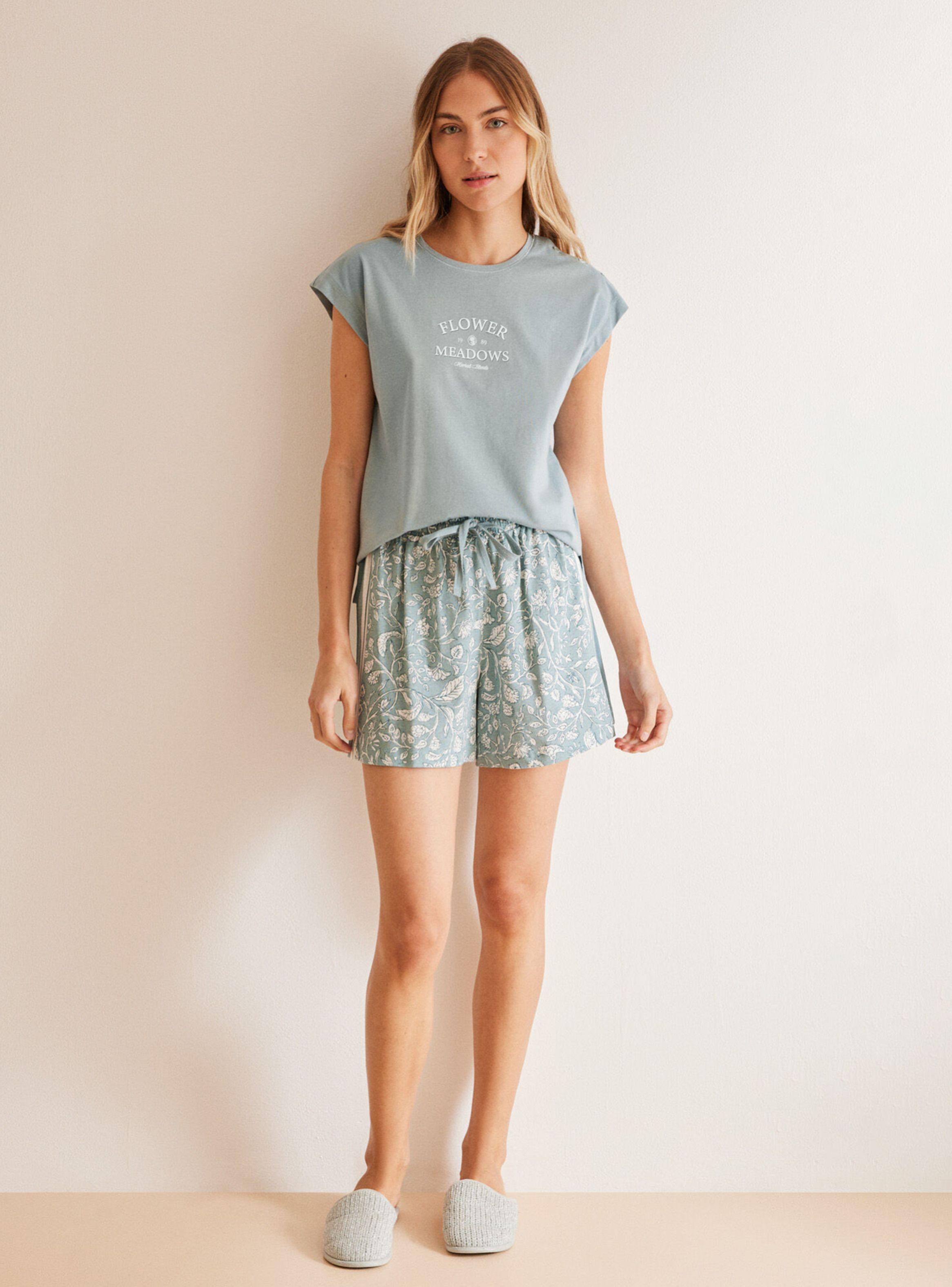 Pijama Corto Algodón Estampado Flores-3