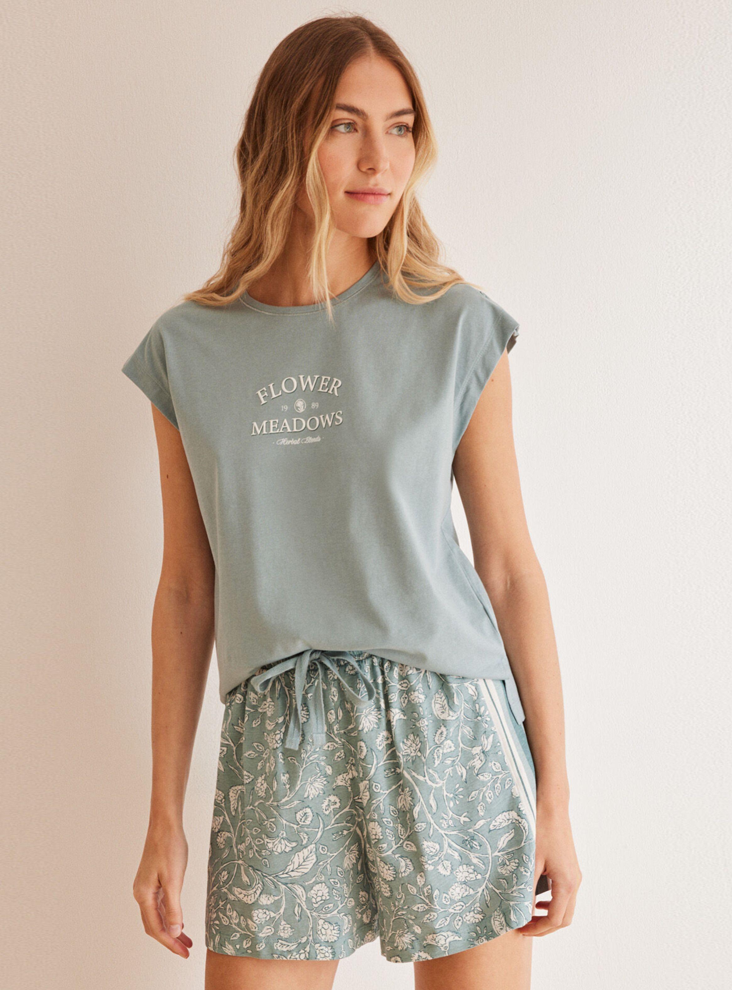 Pijama Corto Algodón Estampado Flores-0