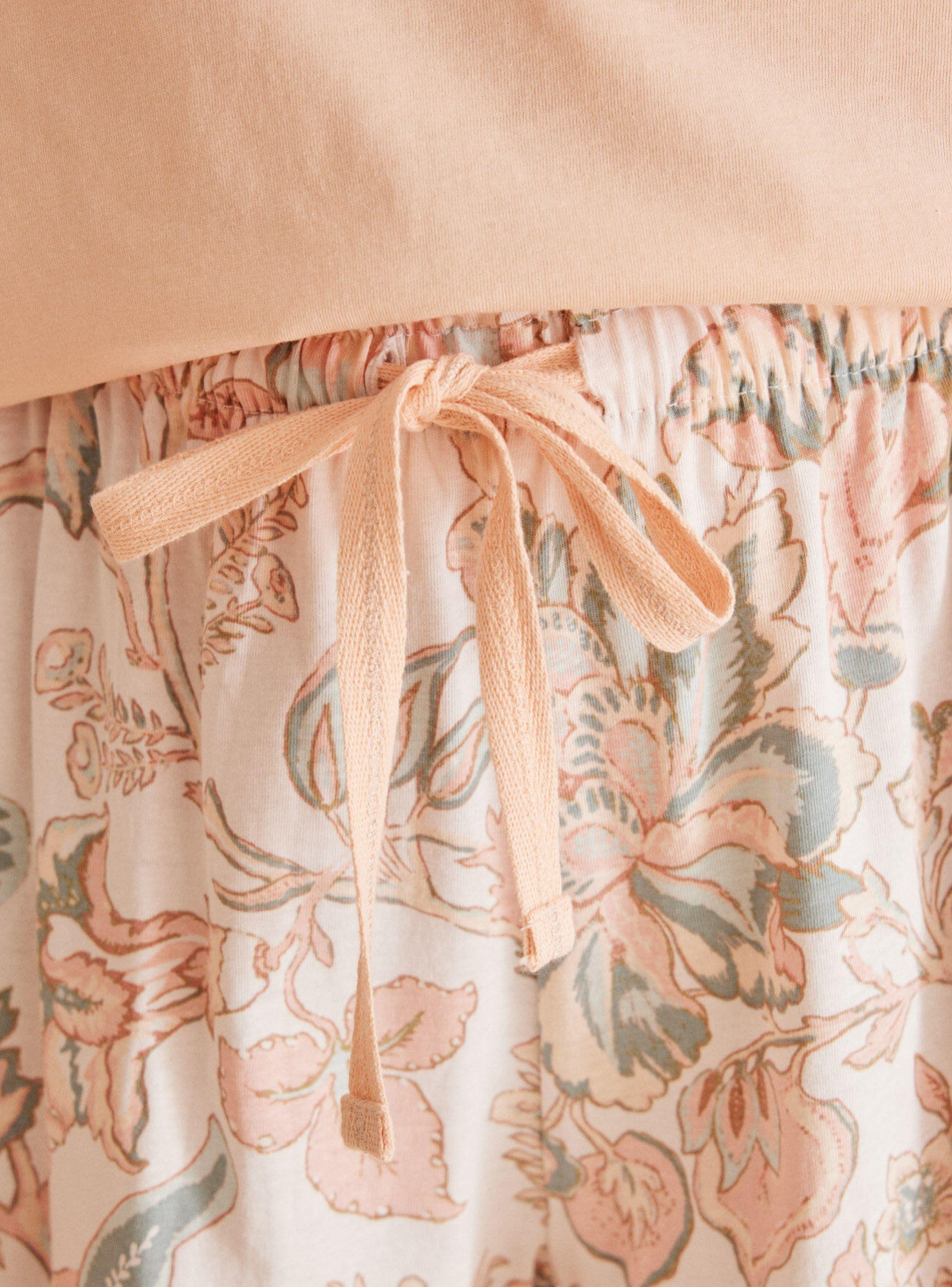 Pijama Corto Naranja Algodón Estampado Flores-3