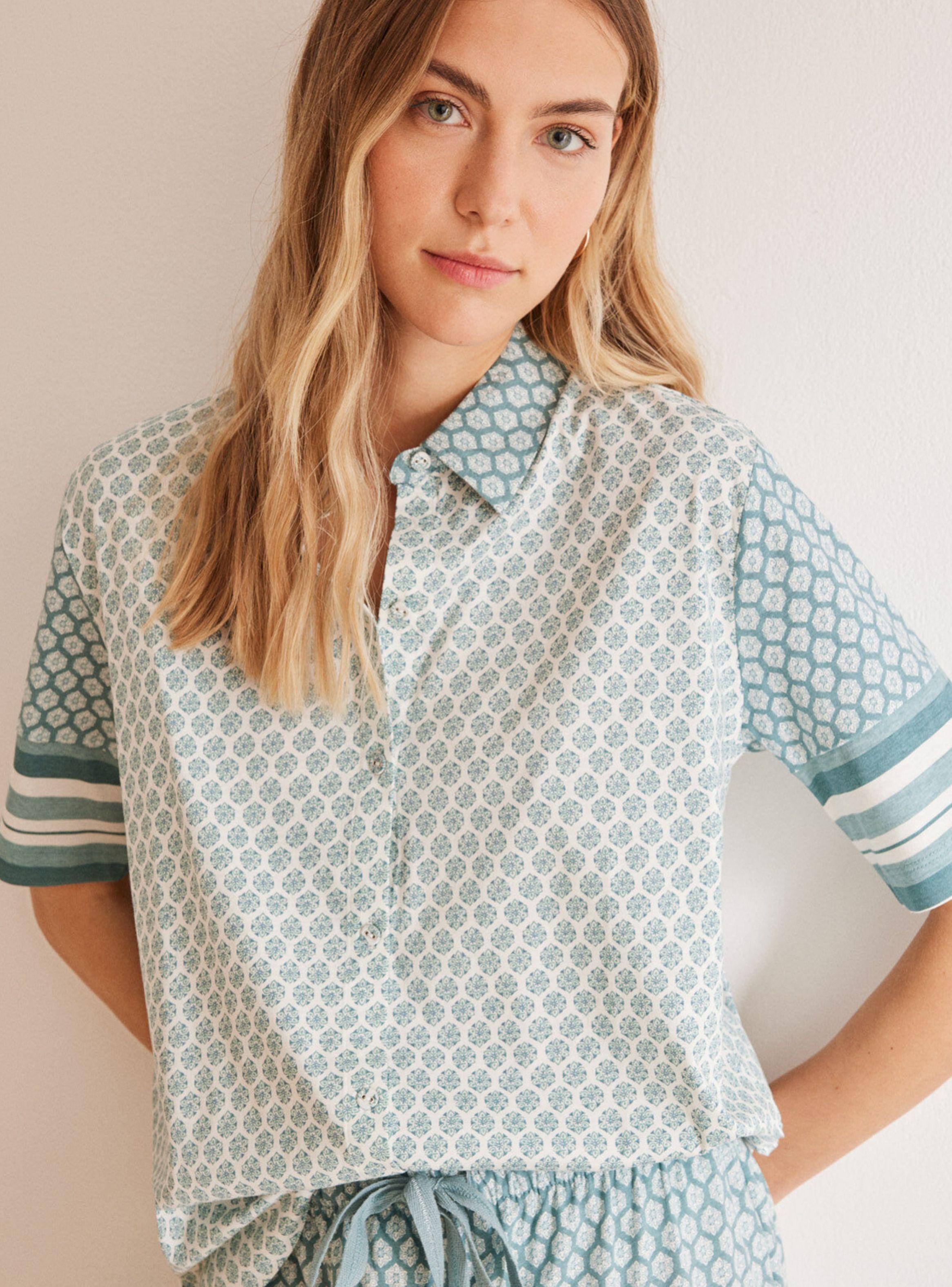 Pijama Camisero Algodón Sello Flor-1