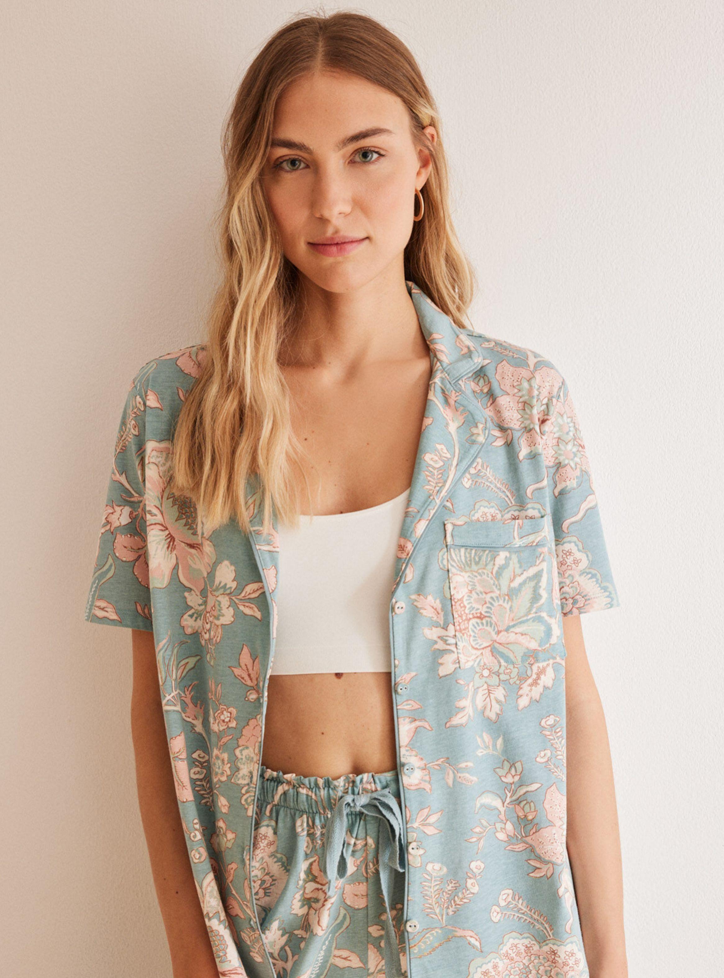 Pijama Camisero Algodón Flores-3