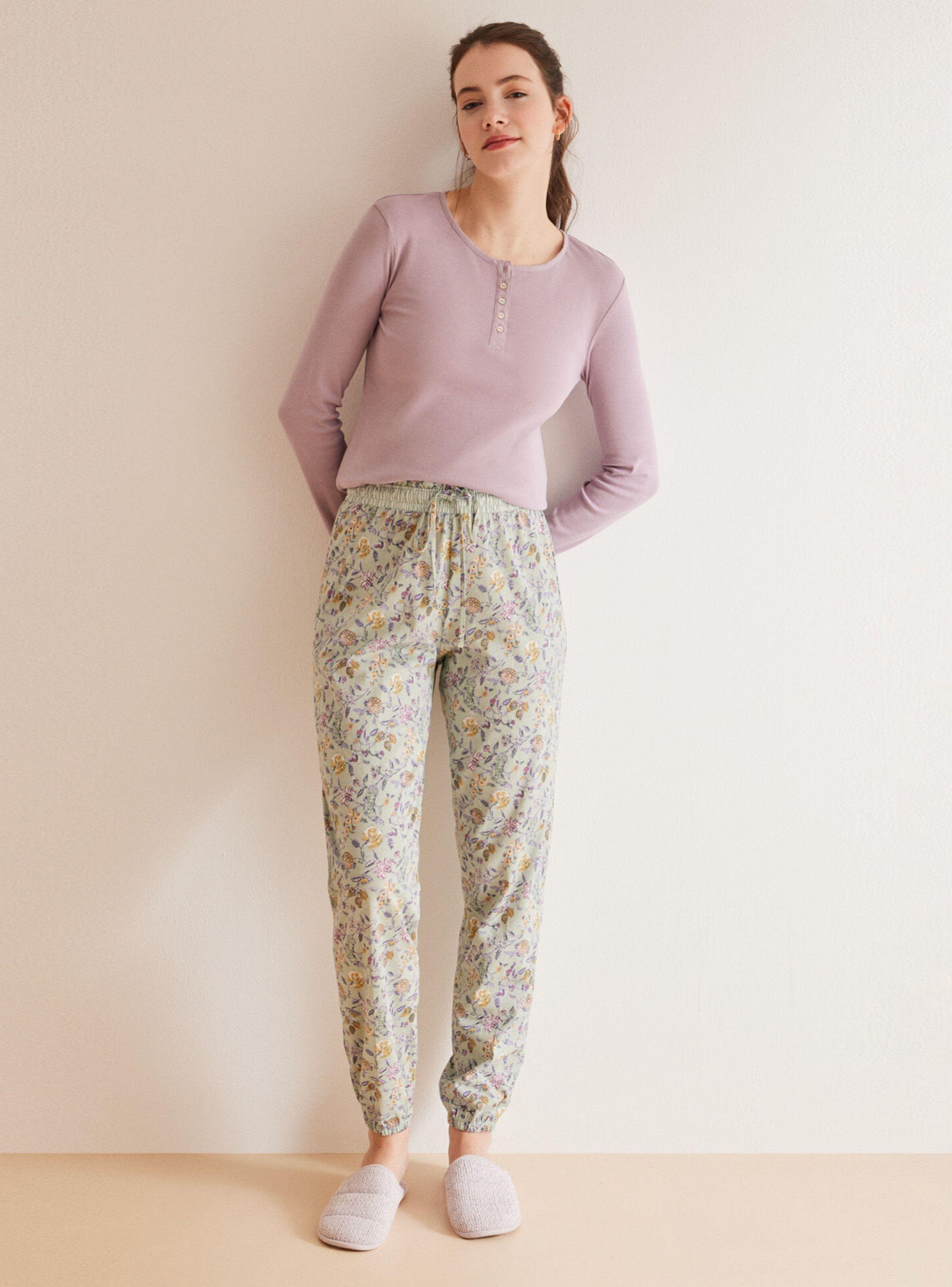 Pantalón Pijama Largo Algodón Skinny Flores-0