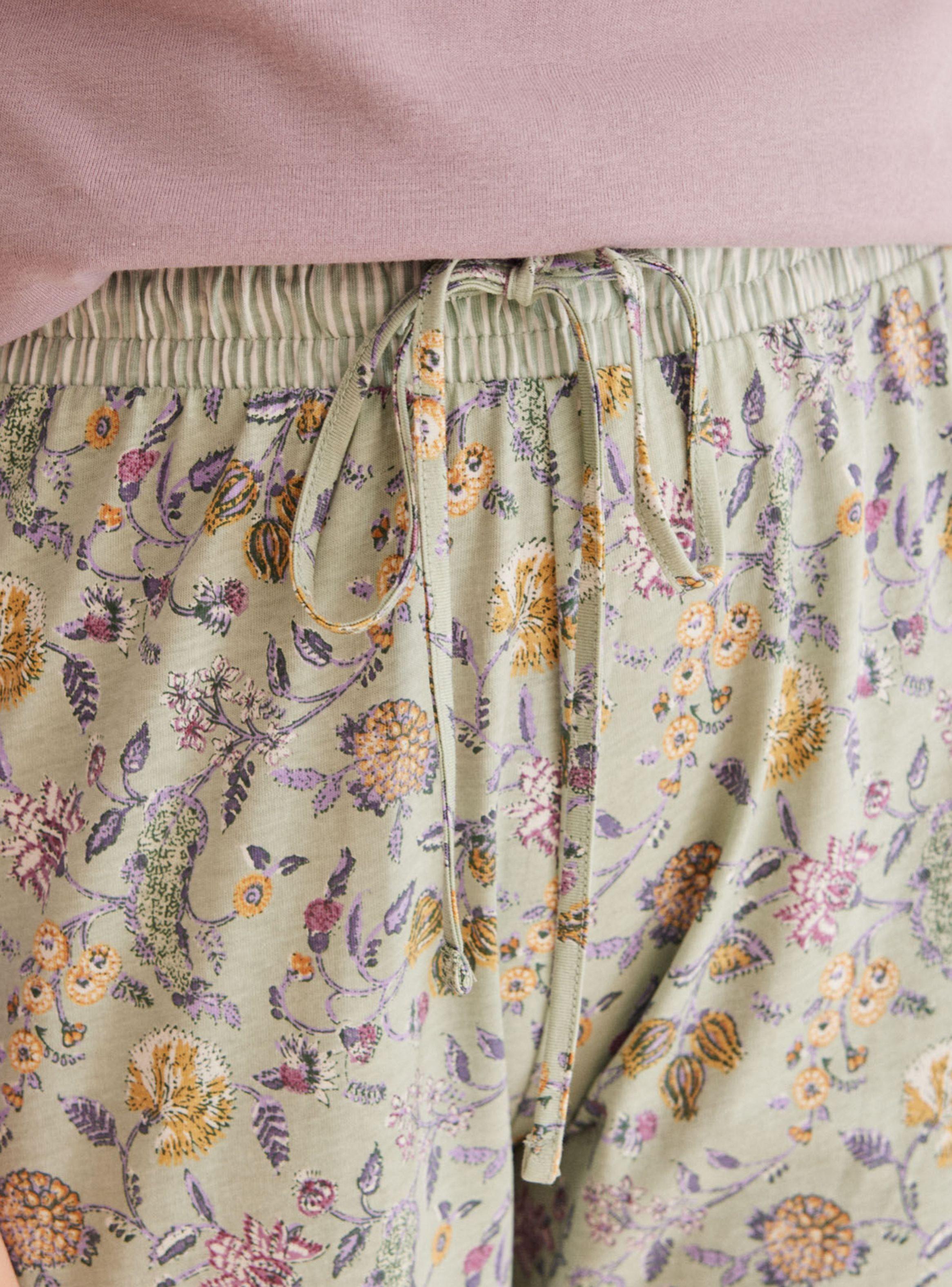 Pantalón Pijama Largo Algodón Skinny Flores-3
