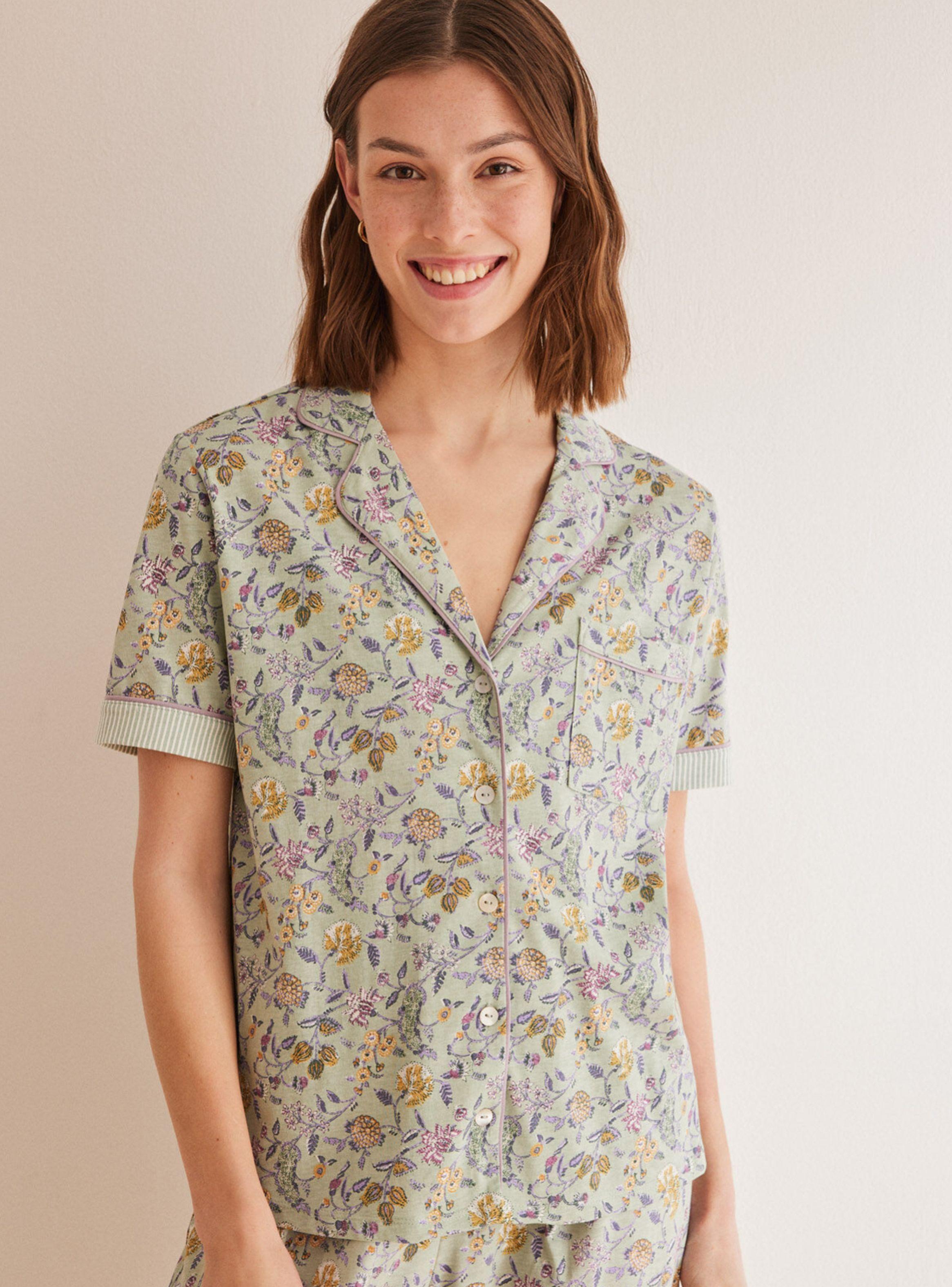 Pijama Camisero Manga Corta Flores-1