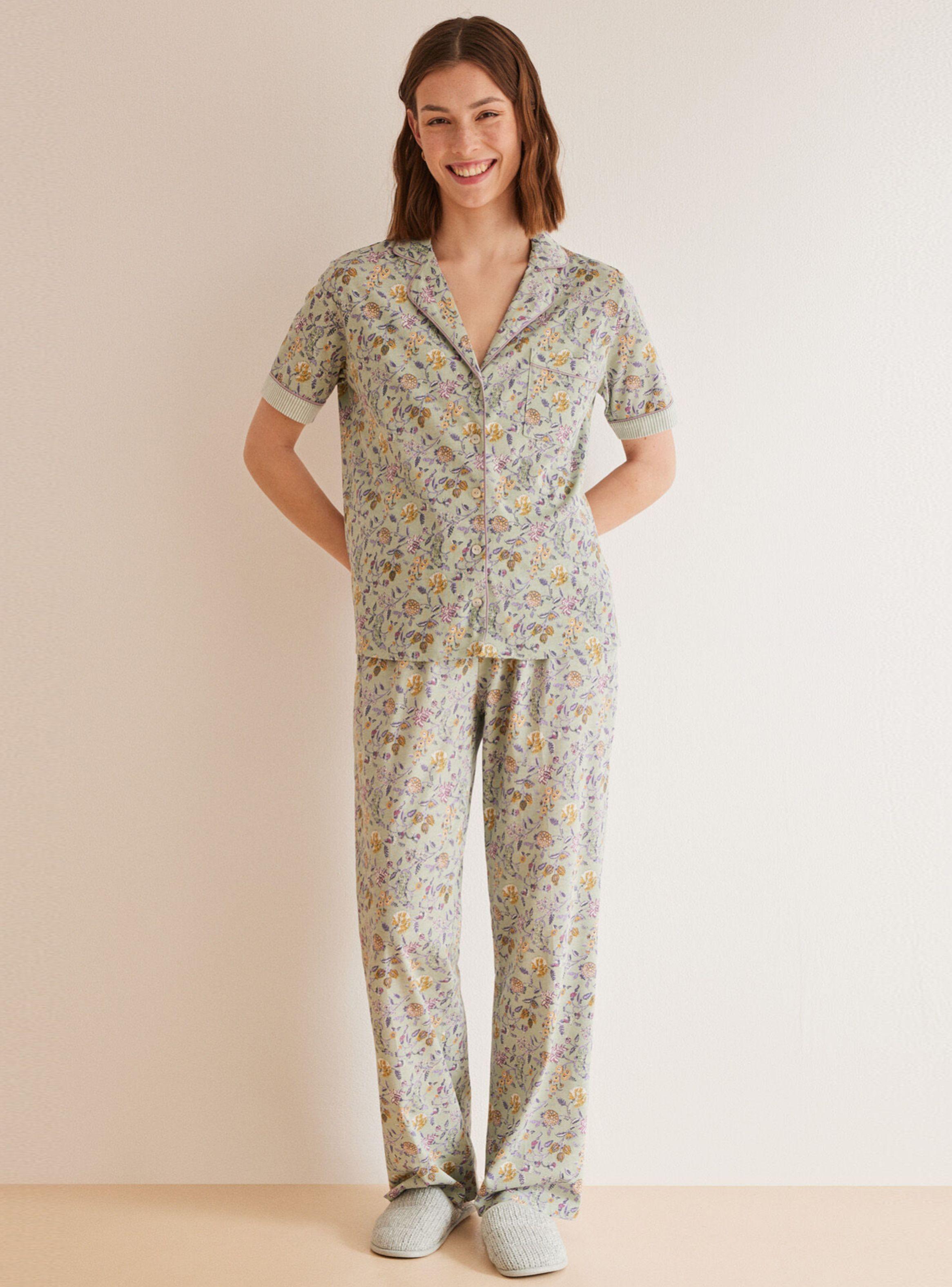 Pijama Camisero Manga Corta Flores-0