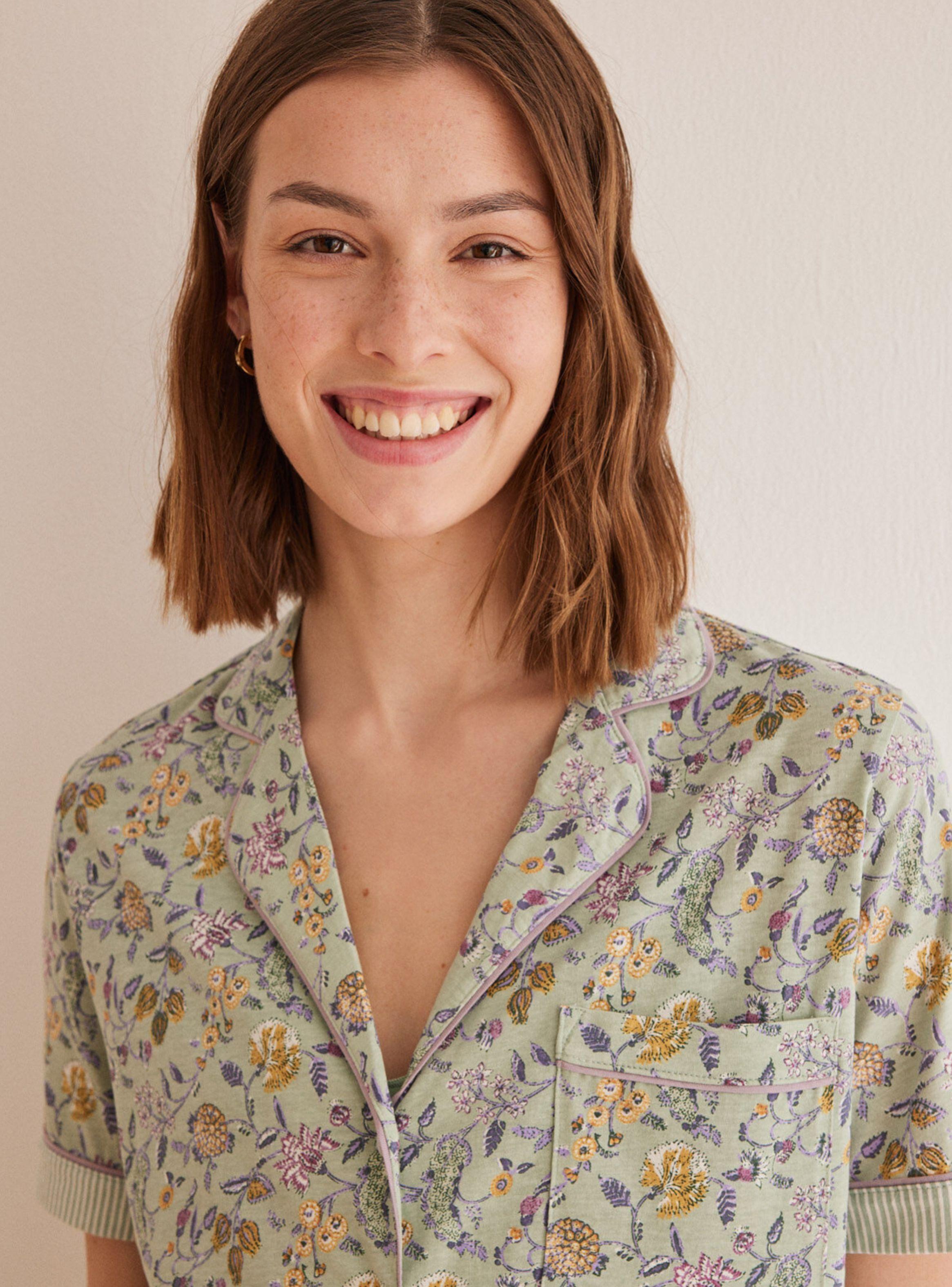 Pijama Camisero Manga Corta Flores-2