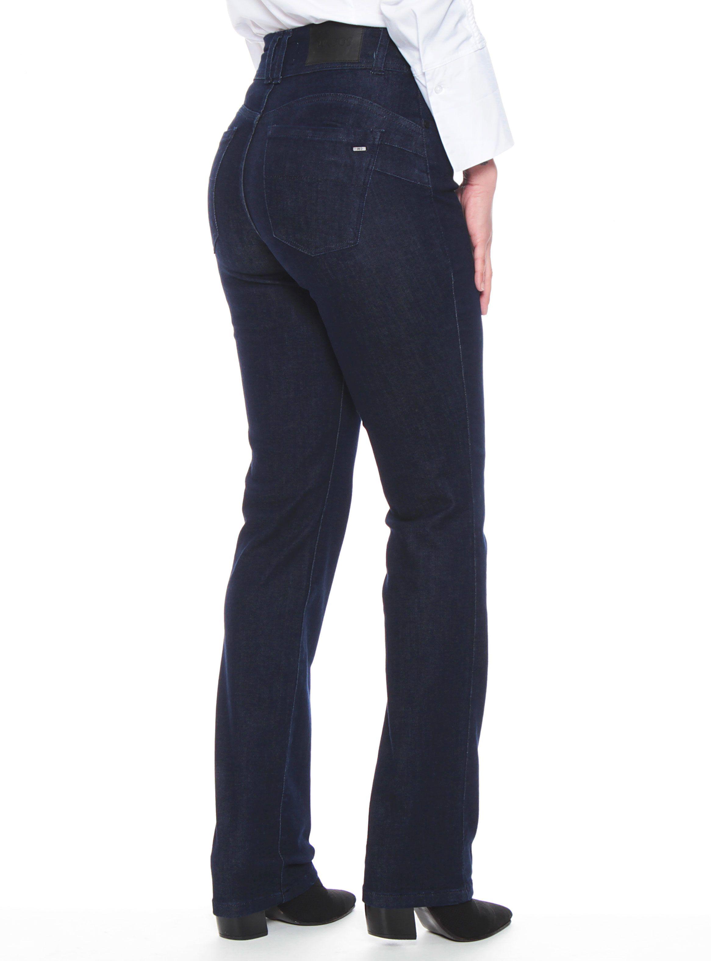Jeans Straight Tiro Alto Push Up Pretina Media Dos Botones-1