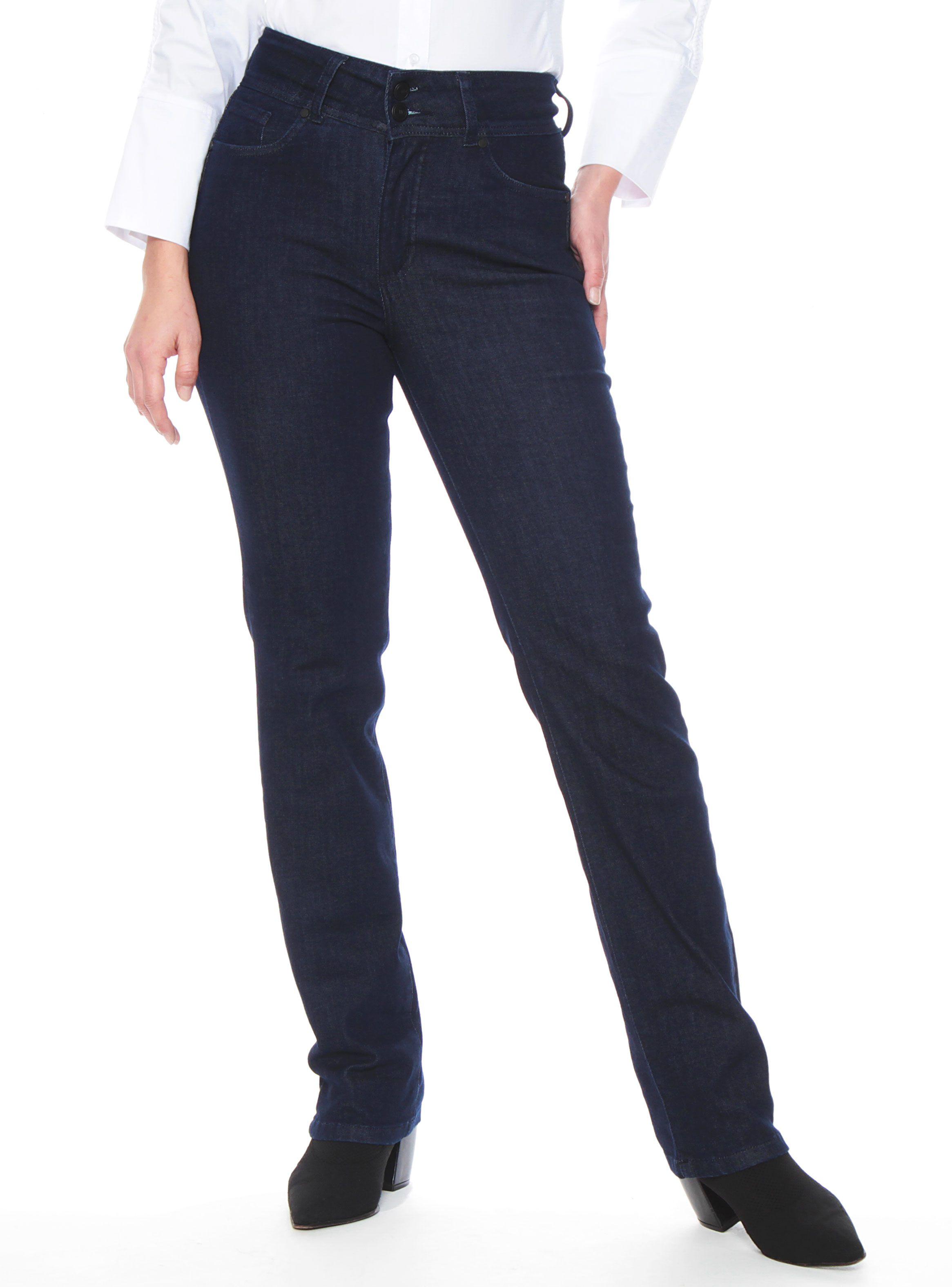 Jeans Straight Tiro Alto Push Up Pretina Media Dos Botones-0