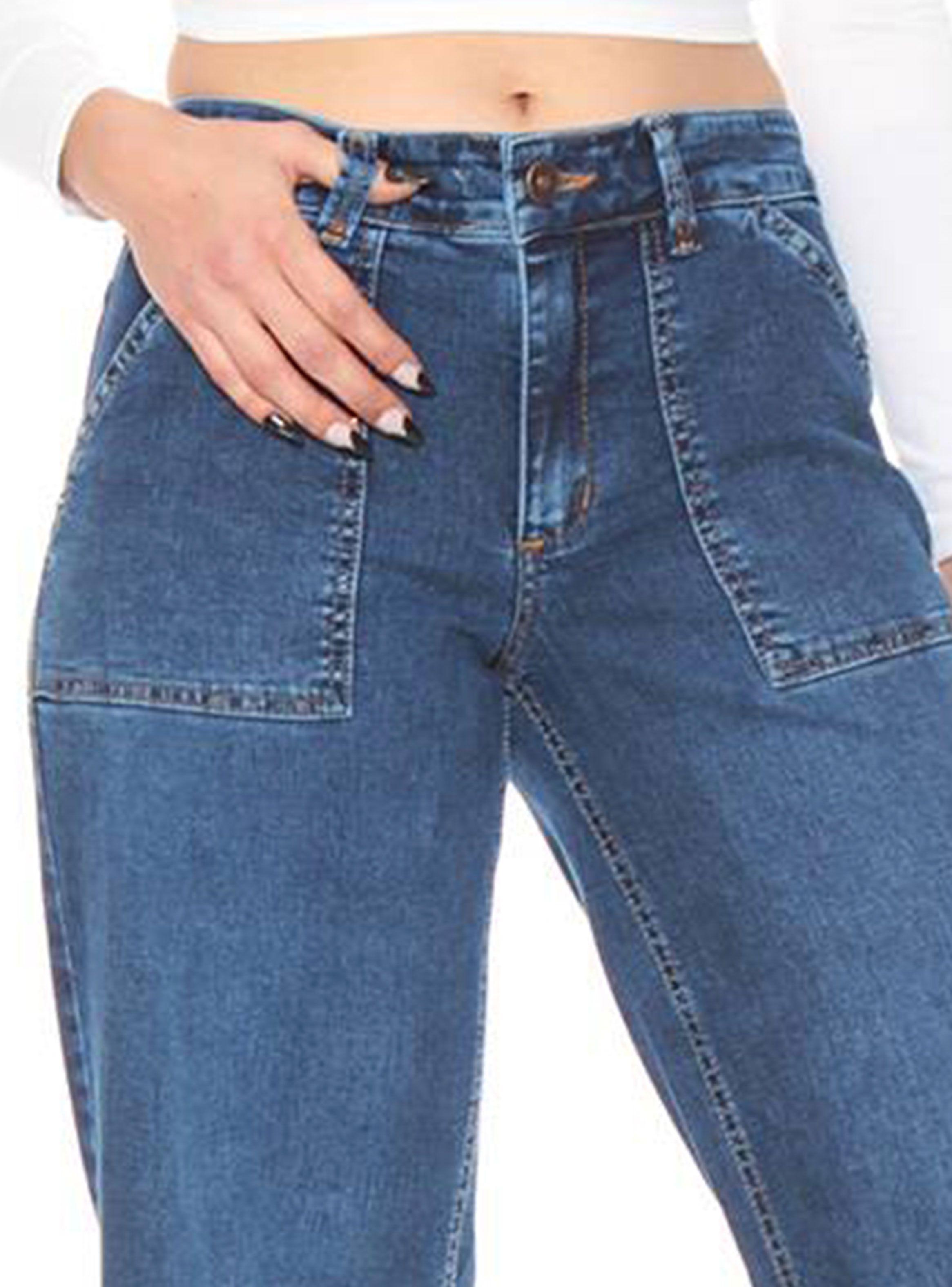 Jeans Cargo Wide Leg Push Up Tiro Alto Pretina Un Botón-2