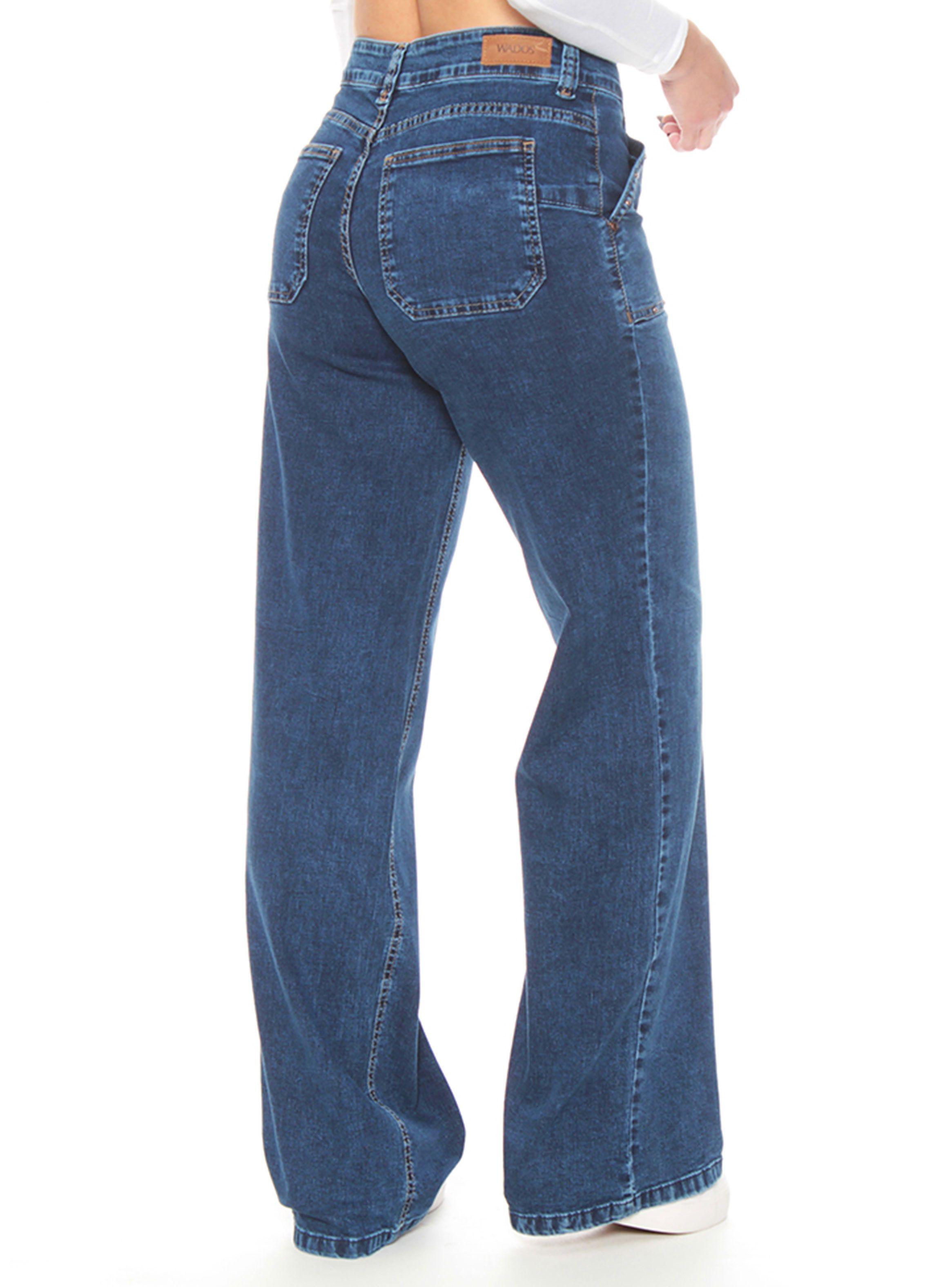 Jeans Cargo Wide Leg Push Up Tiro Alto Pretina Un Botón-1