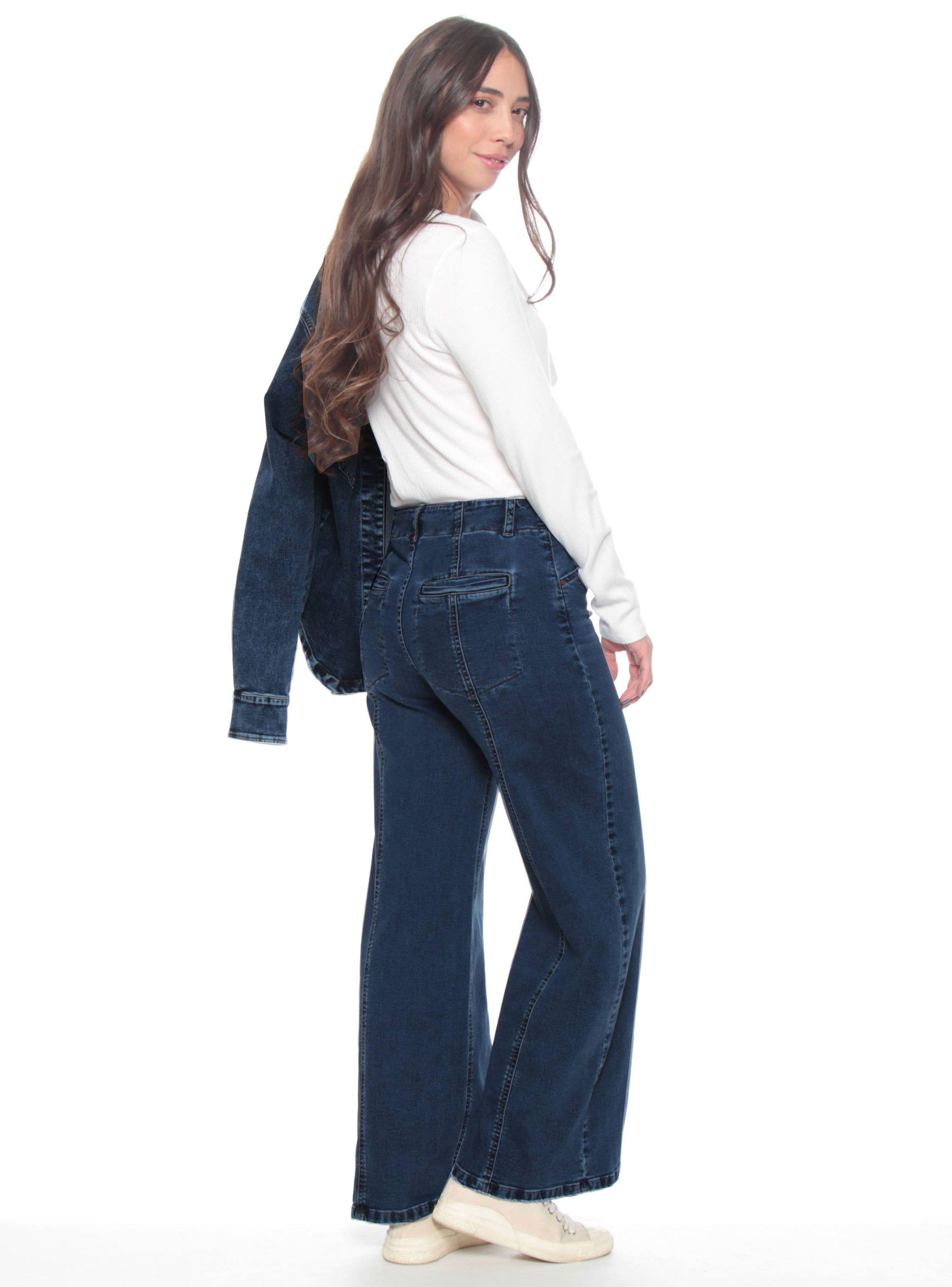 Jeans Wide Leg Tiro Alto Interna Botón Bolsillos Vivo-4