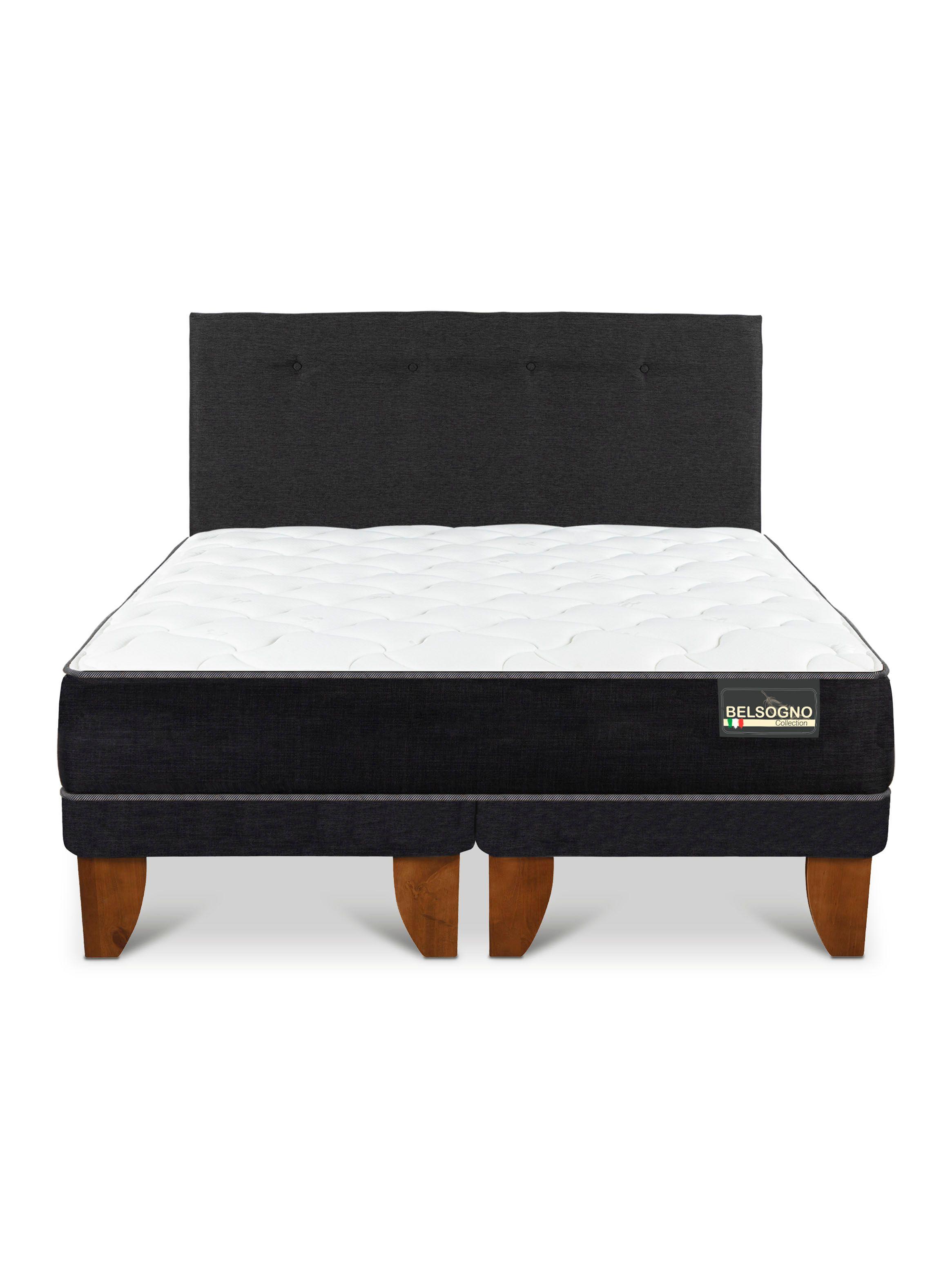 Cama Europea Belsogno Plus 2 Plazas Base Dividida + Respaldo Black-2
