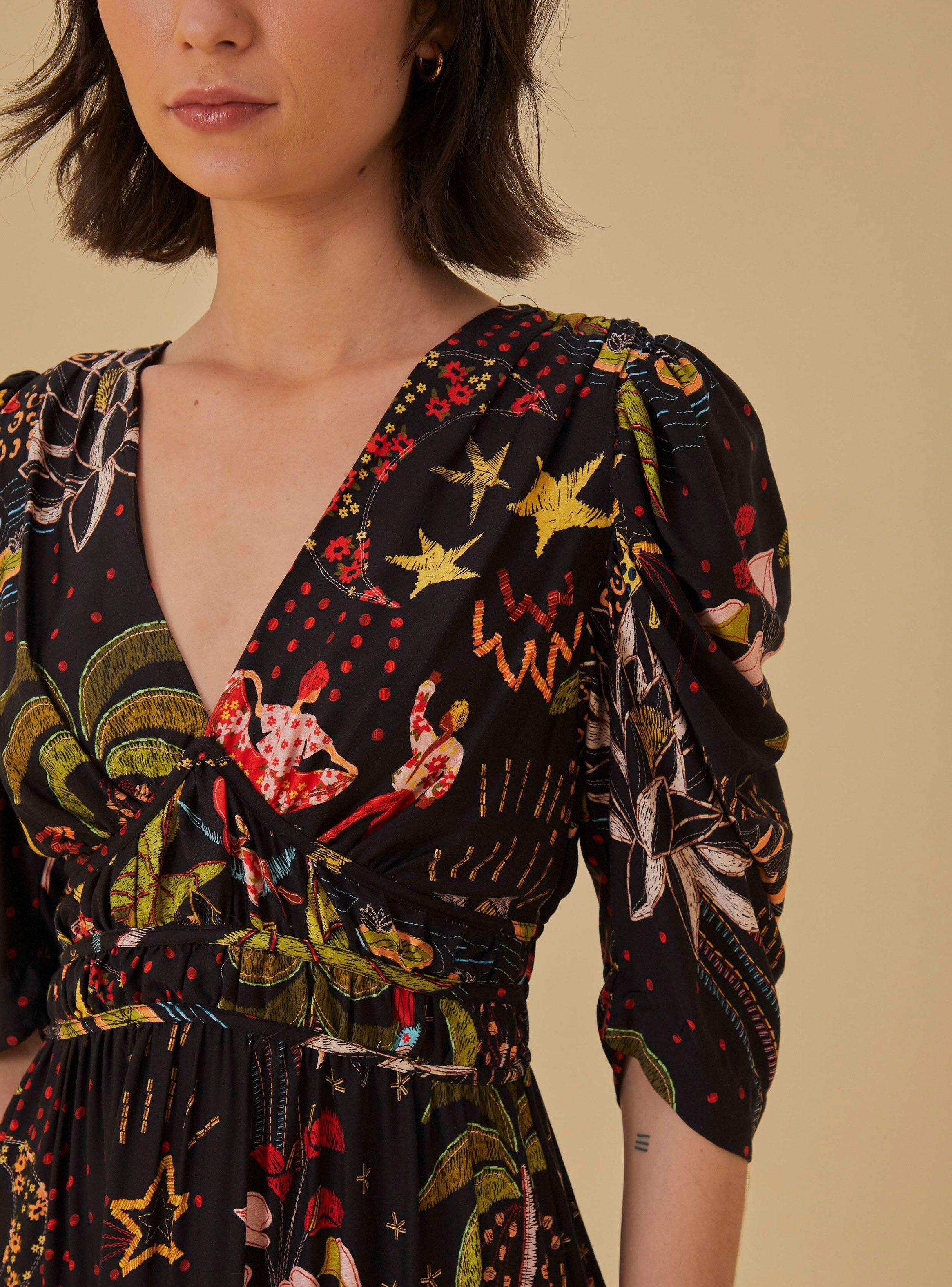 Vestido Corto Manga Tres Cuarto Abullonada-1