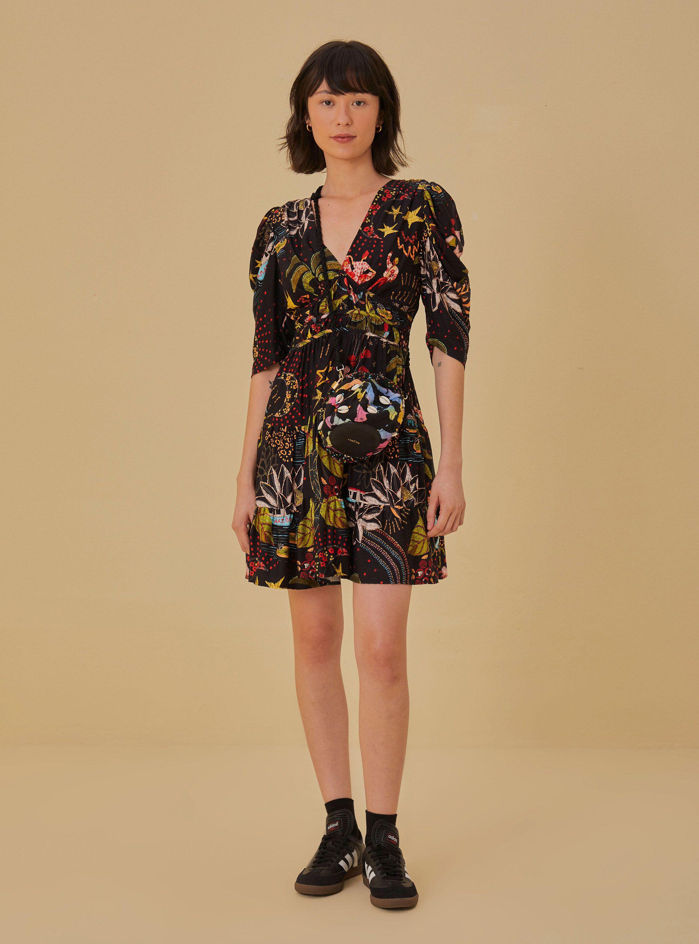 Vestido Corto Manga Tres Cuarto Abullonada-0