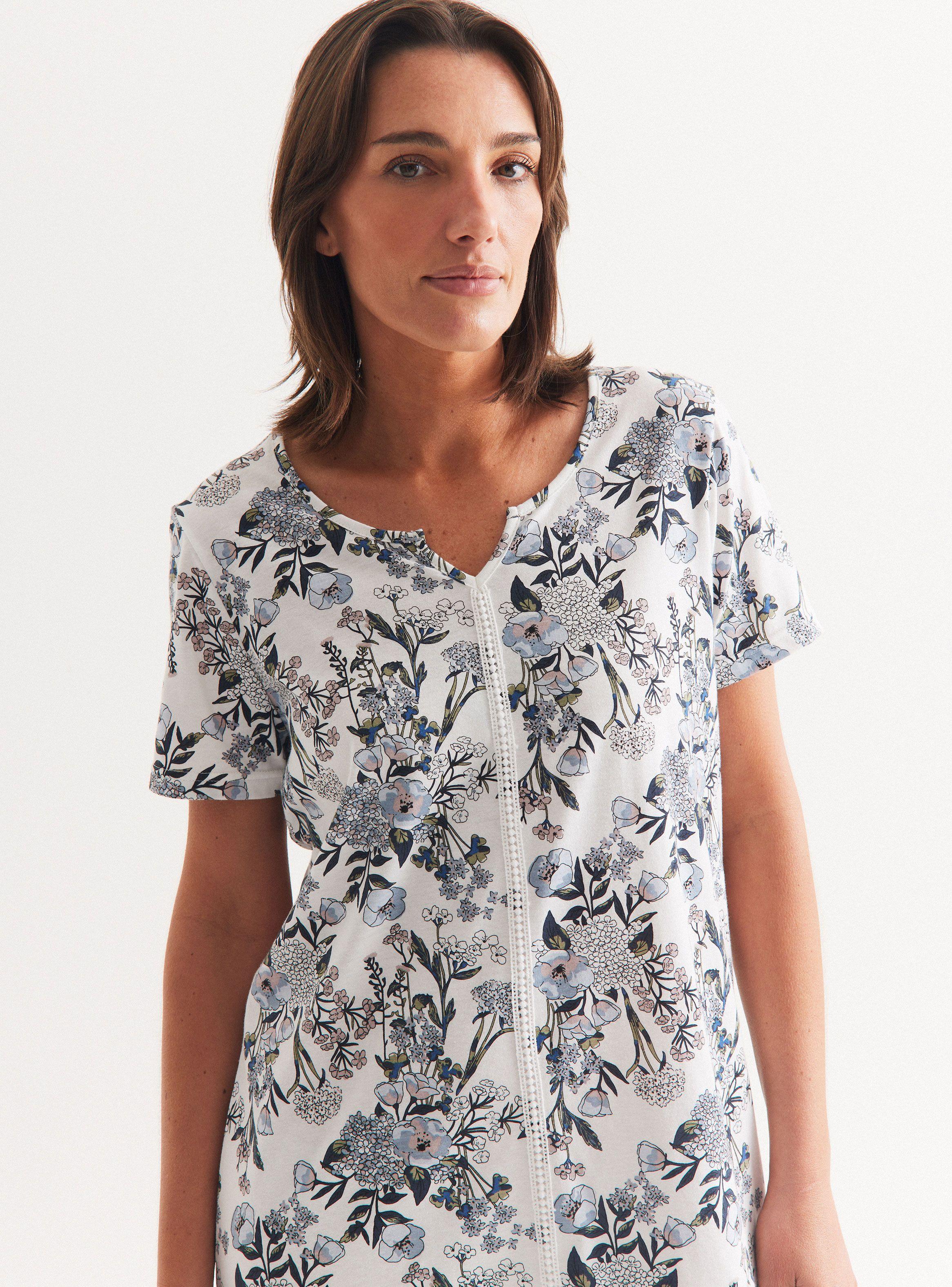 Camisa de Dormir Manga Corta Estampado Floreado-0