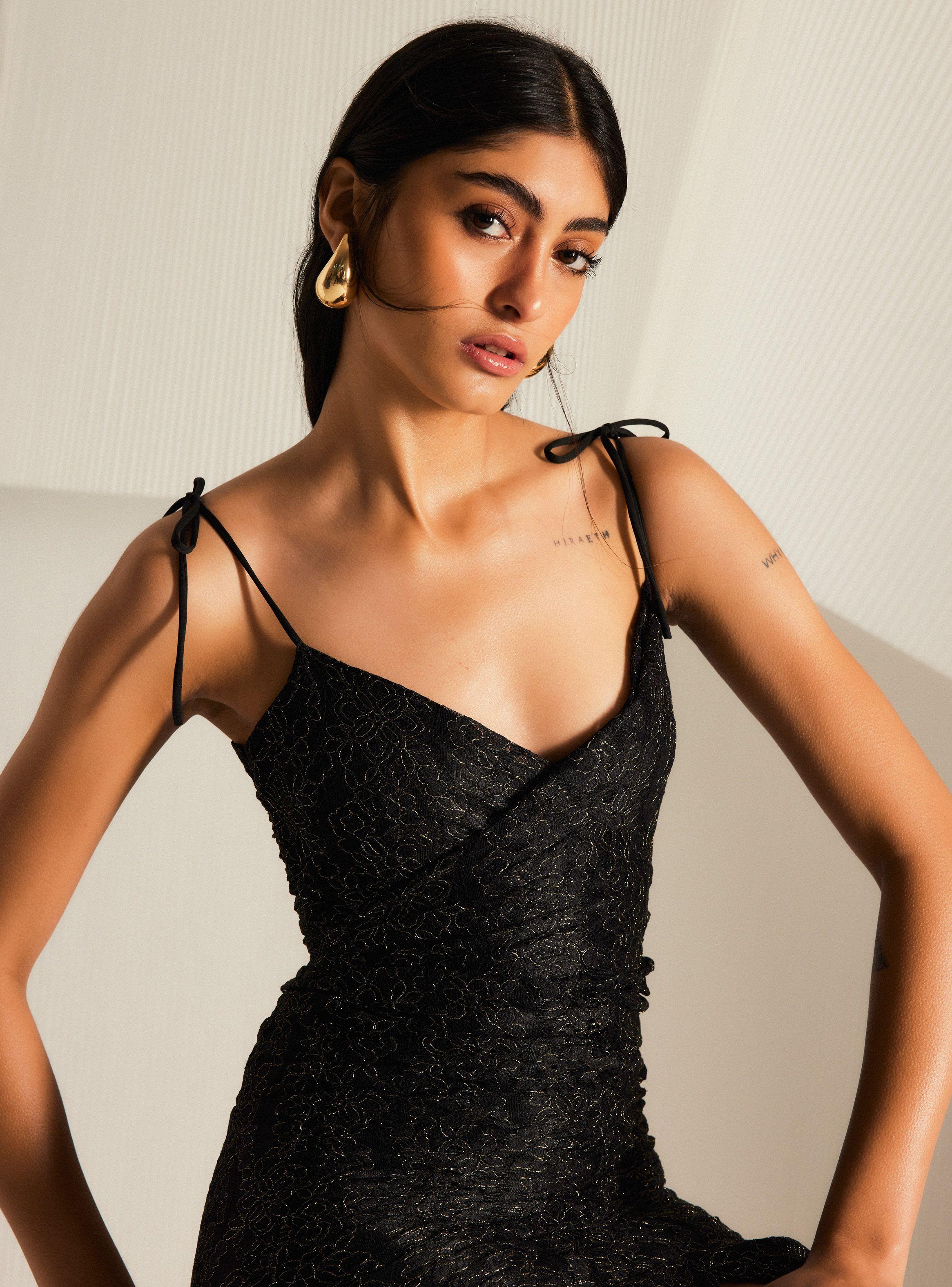 Vestido Colaboración María Guldman Drapeado de Encaje-2