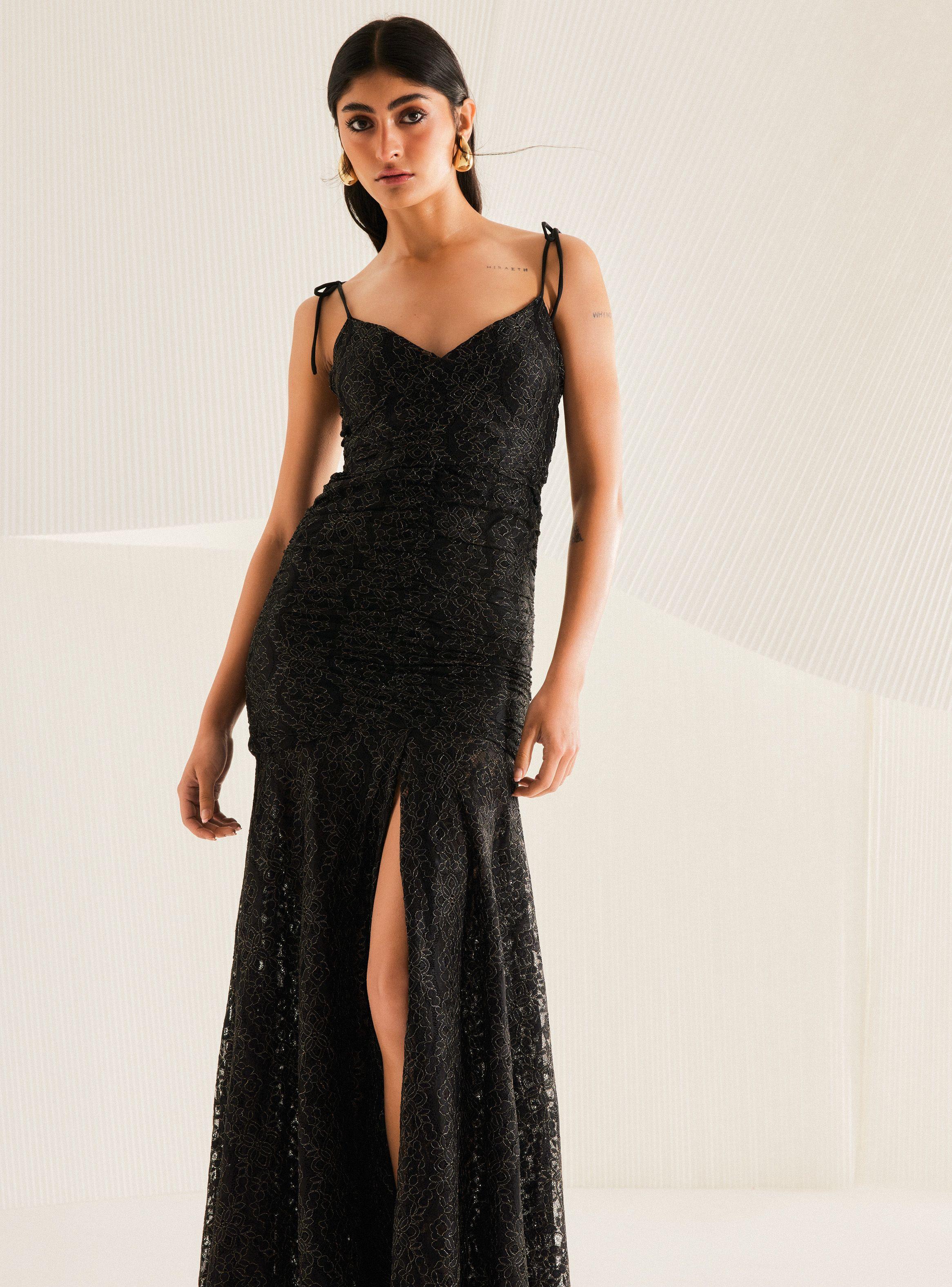 Vestido Colaboración María Guldman Drapeado de Encaje-0