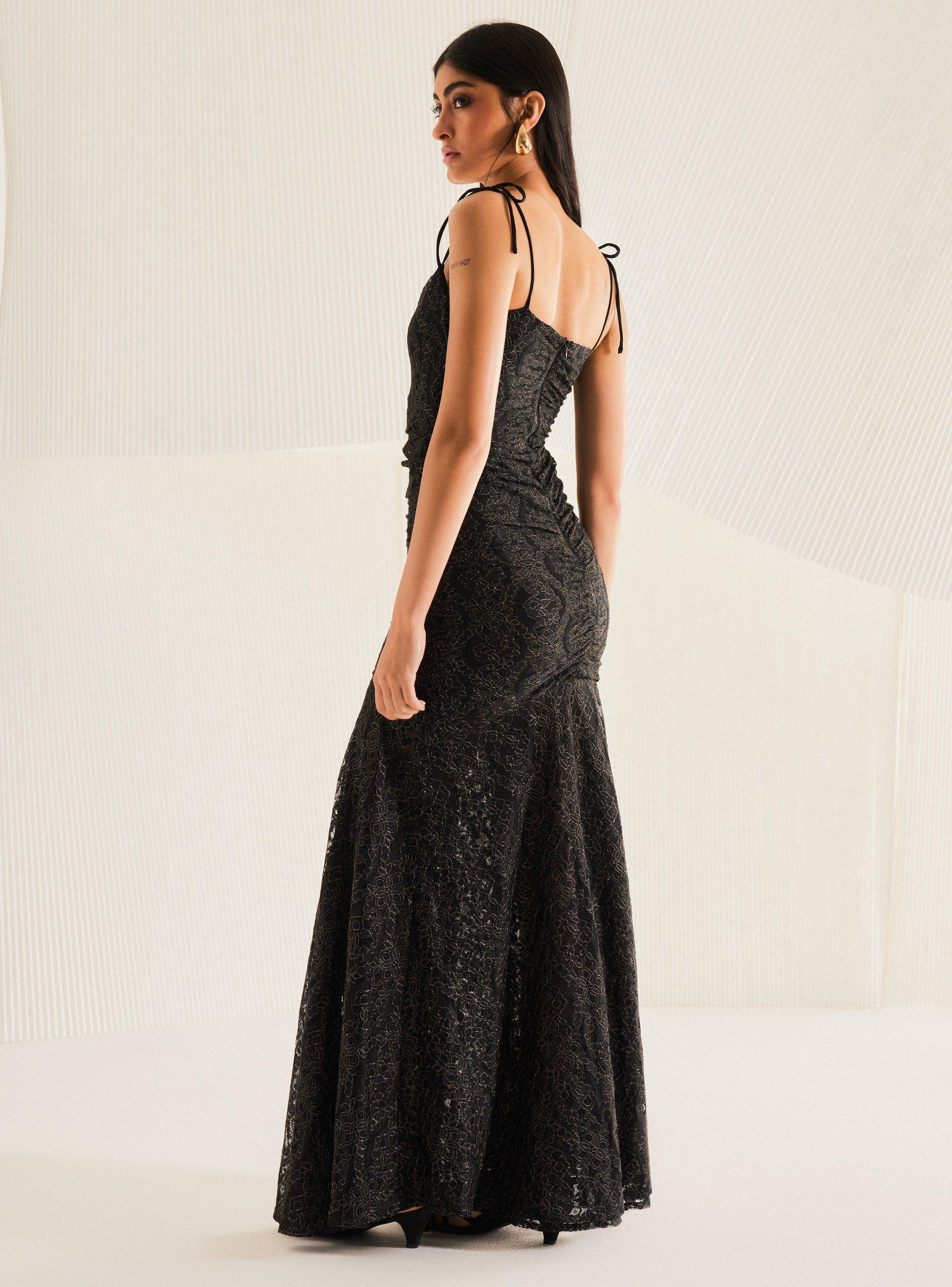 Vestido Colaboración María Guldman Drapeado de Encaje-5
