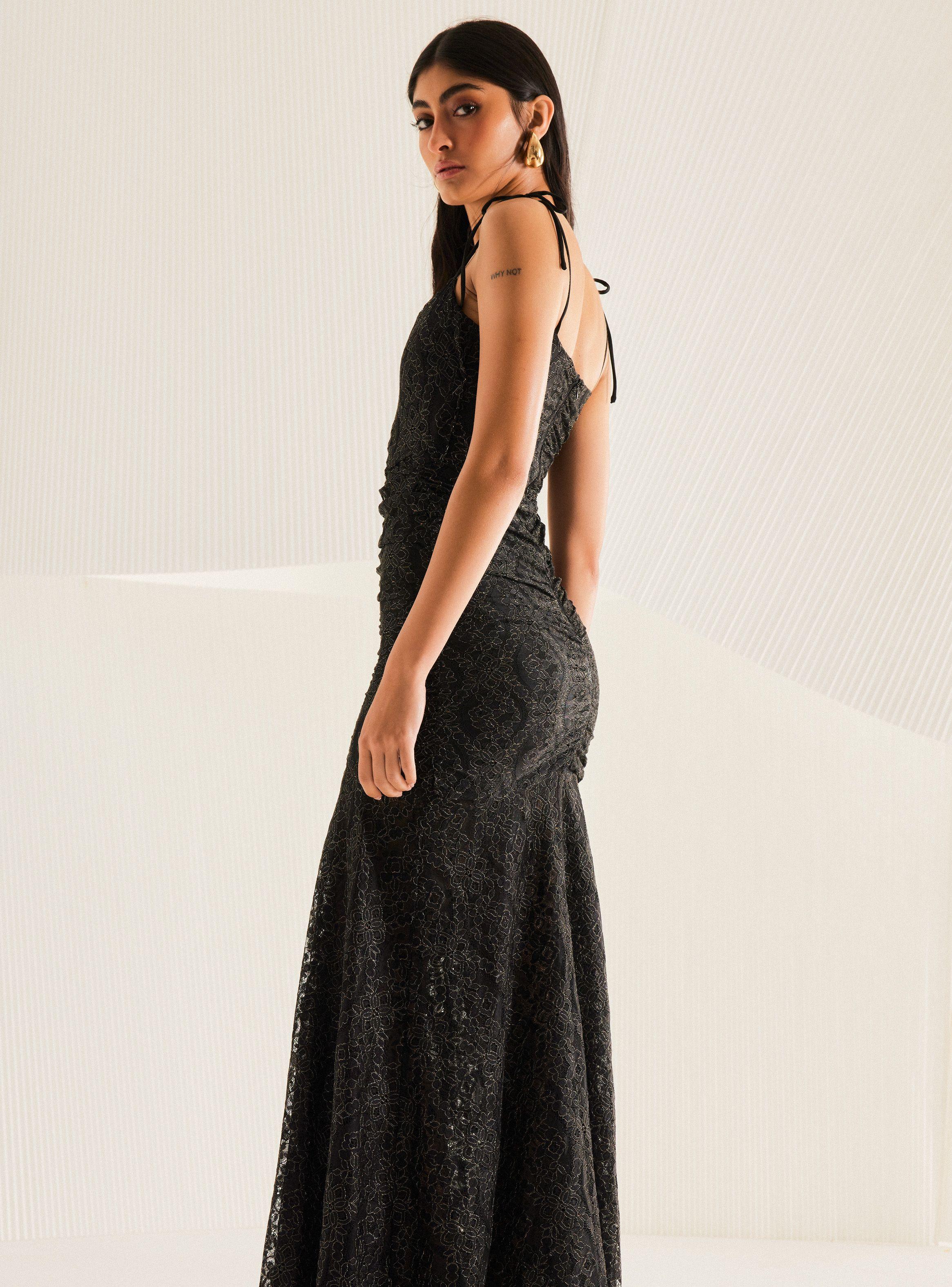 Vestido Colaboración María Guldman Drapeado de Encaje-1