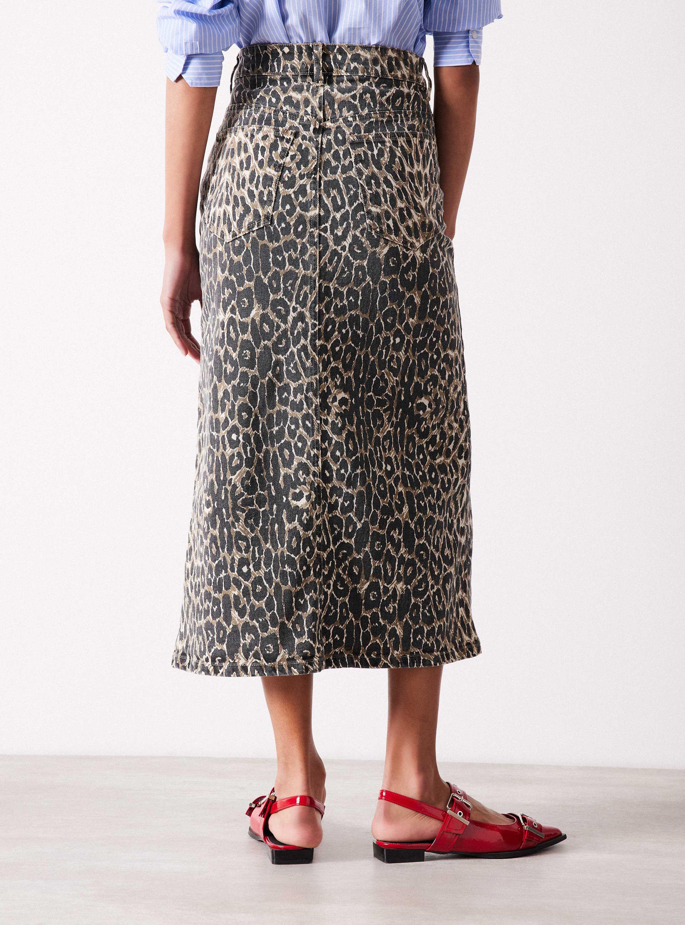 Falda Animal Print Midi con Abertura Delantera-1