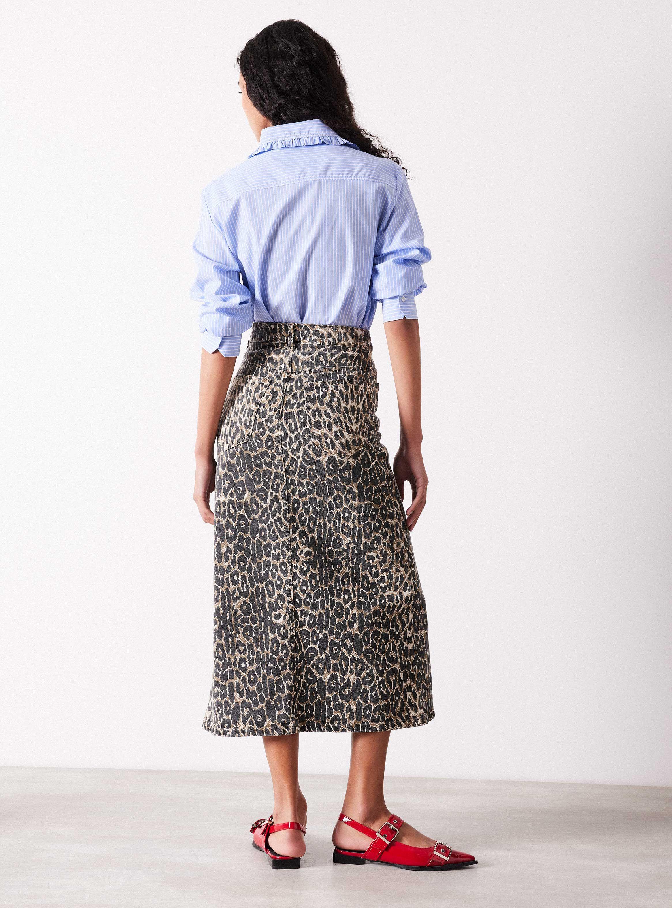 Falda Animal Print Midi con Abertura Delantera-5