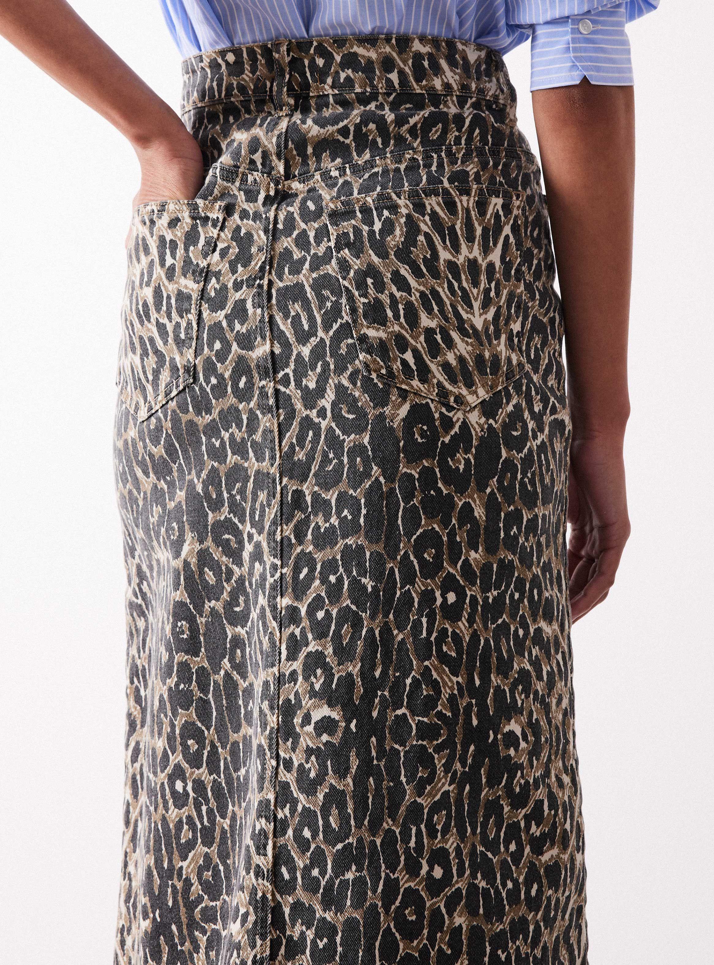 Falda Animal Print Midi con Abertura Delantera-3