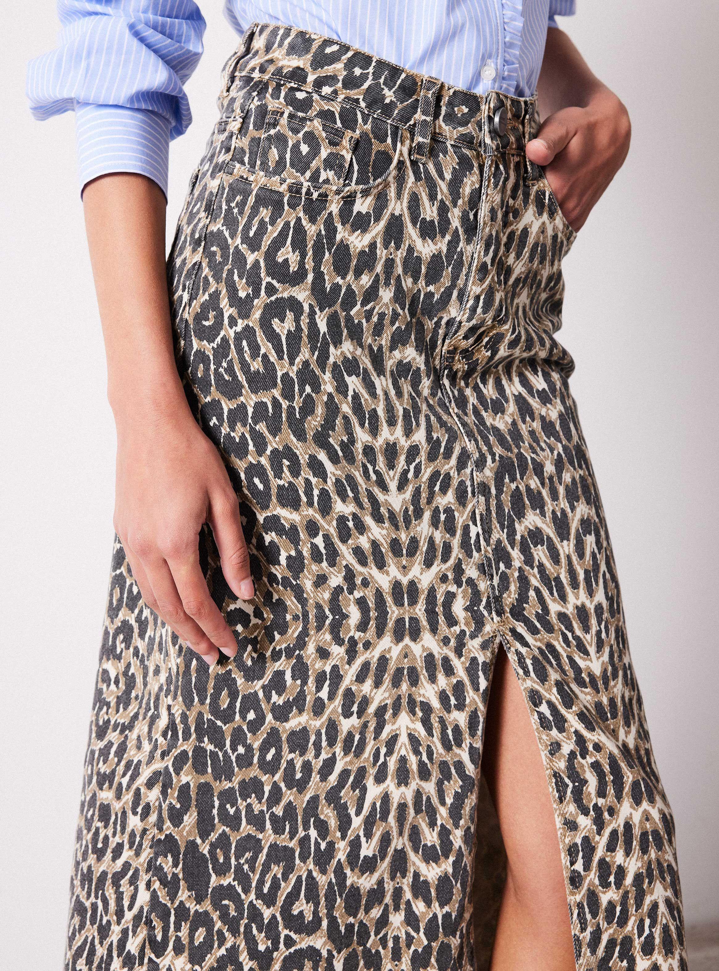 Falda Animal Print Midi con Abertura Delantera-2