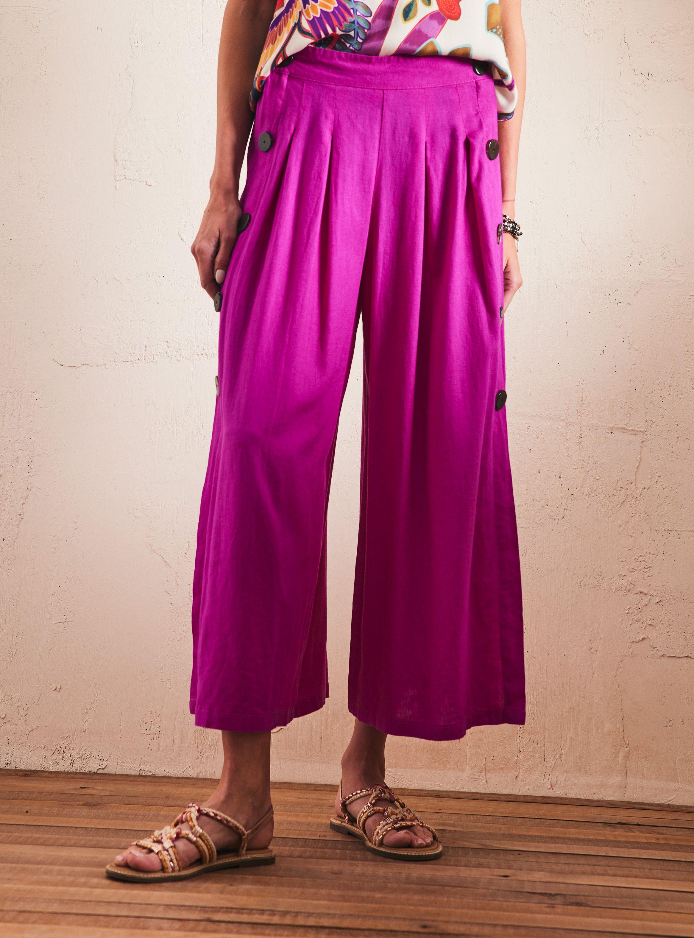 Pantalón Detalle Botones en Costados eon Lino-0