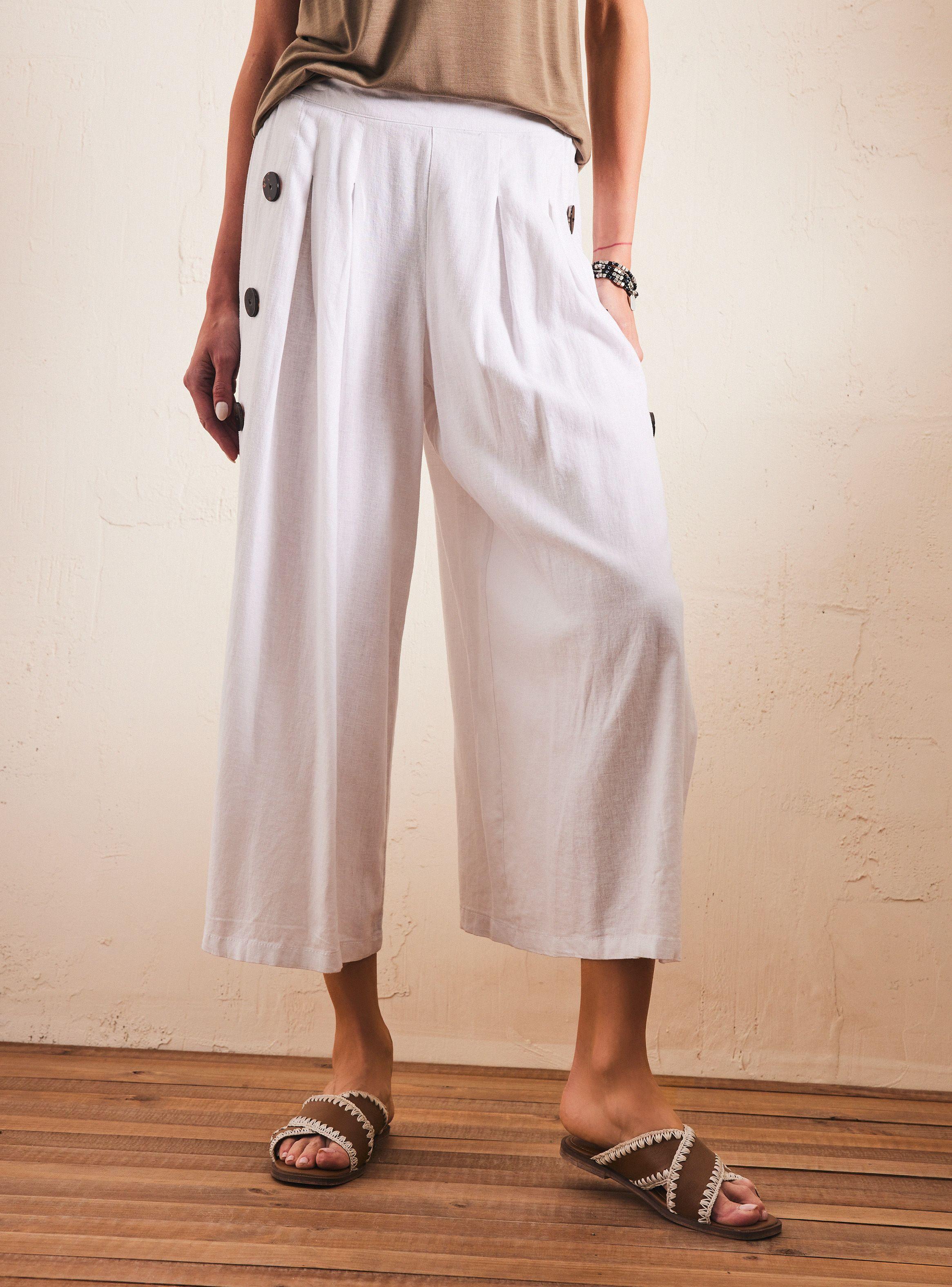 Pantalón Detalle Botones en Costados eon Lino-0
