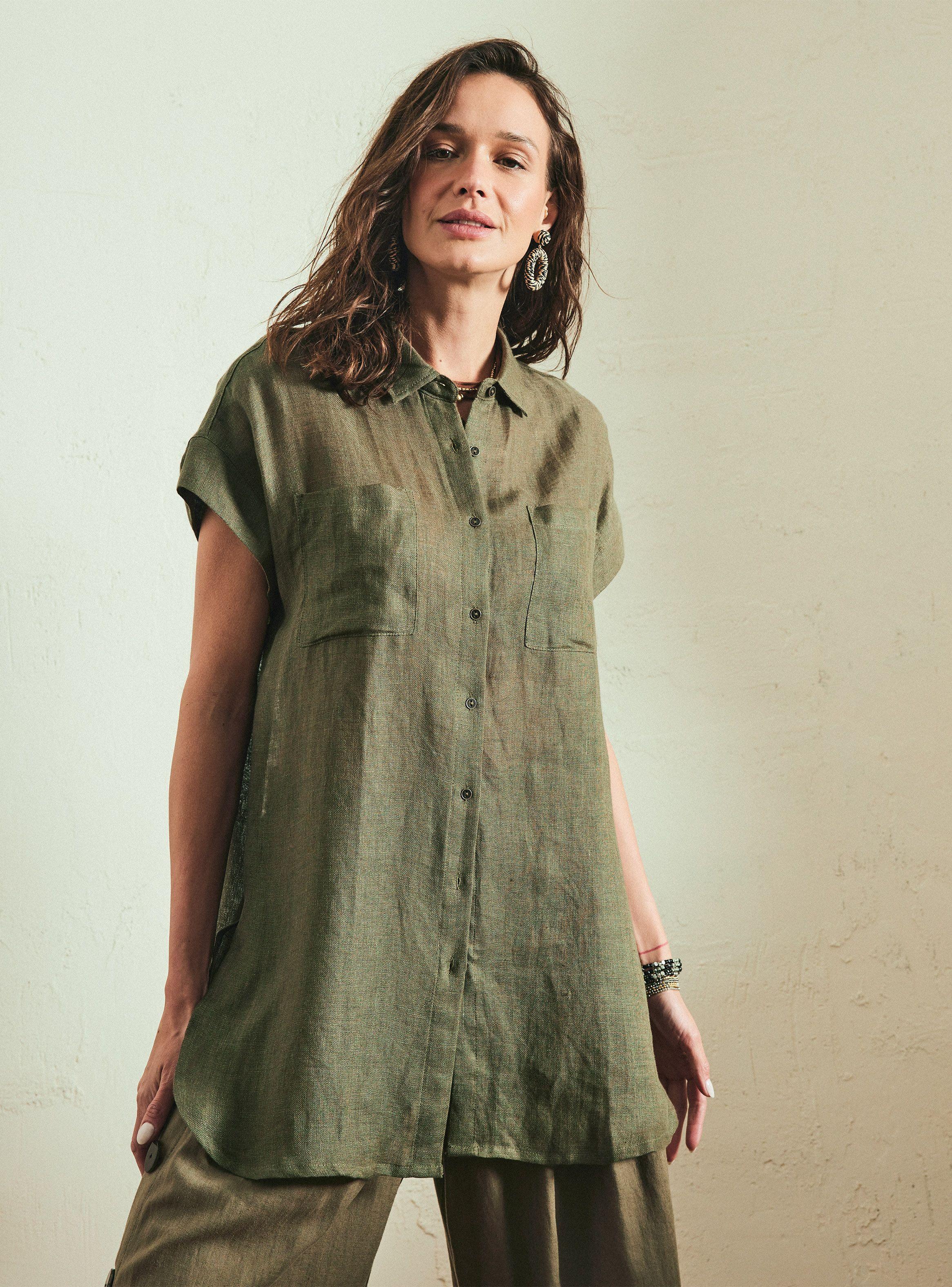 Blusa con Detalle de Abotonadura Lino-0