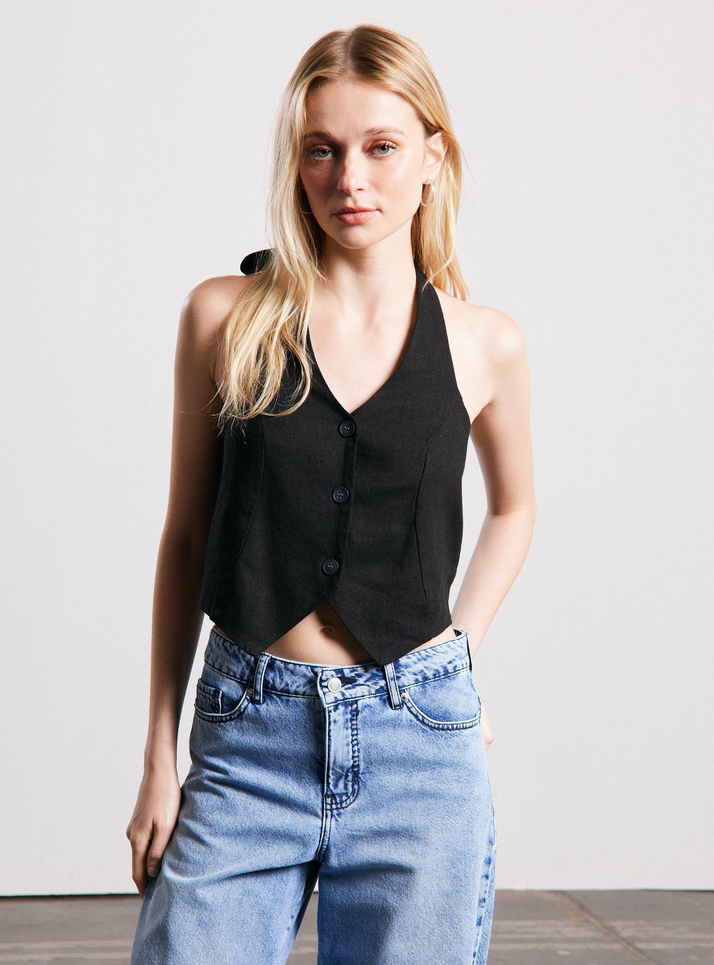Blusa sin Mangas Amarrado al Cuello-0