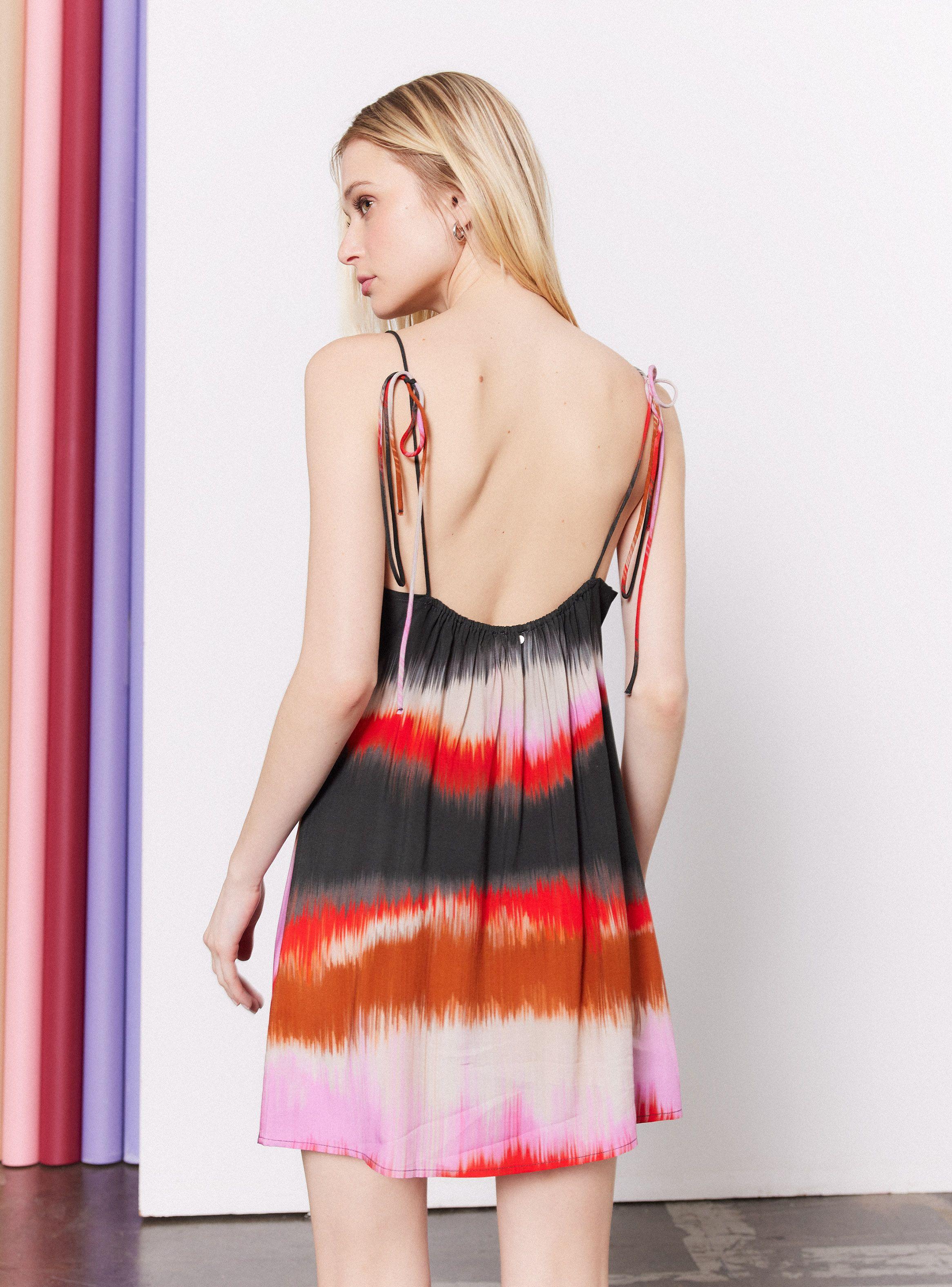 Vestido Corto con Estampado sin Mangas-1