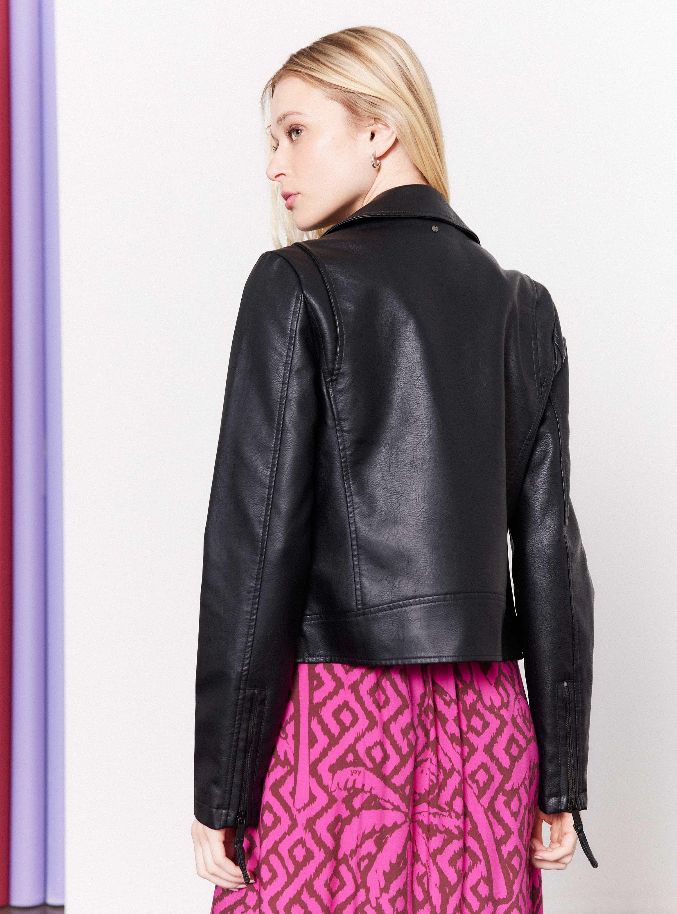 Chaqueta Biker Efecto Cuero Cierres-1