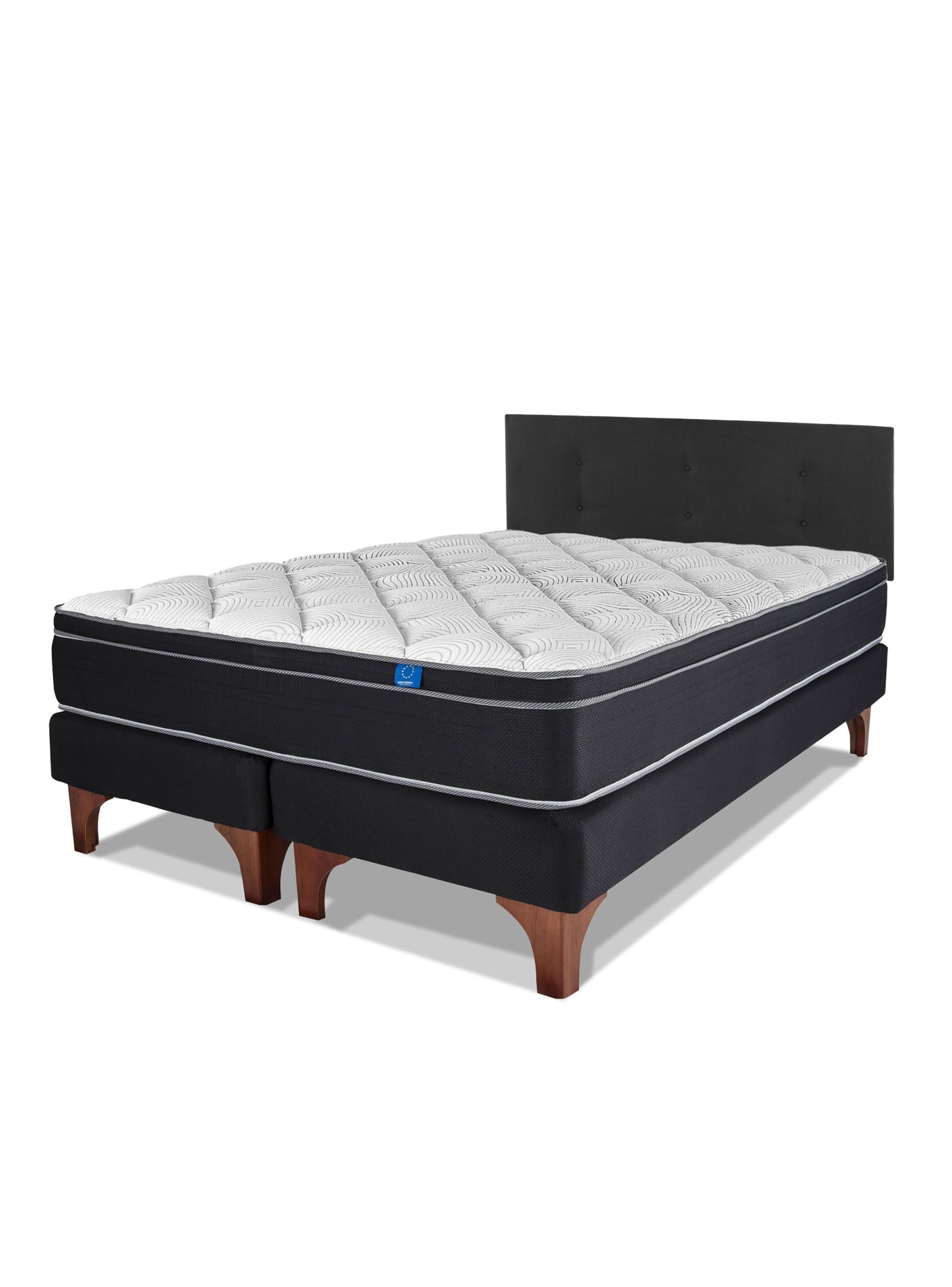 Cama Europea Nine 2 Plazas + Respaldo Royal Negro-0