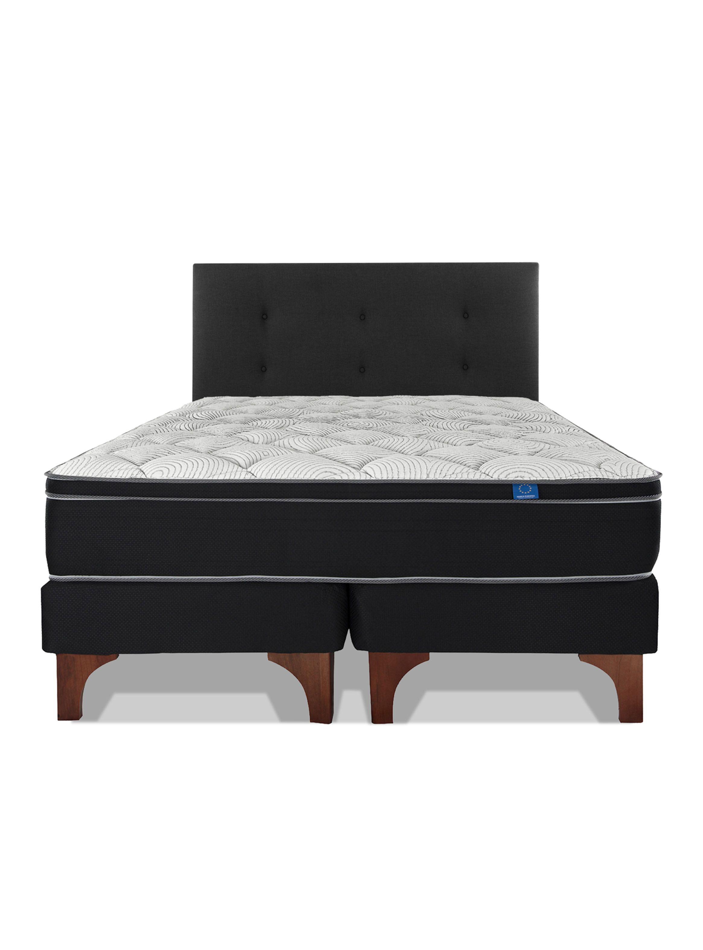 Cama Europea Nine 2 Plazas + Respaldo Royal Negro-1