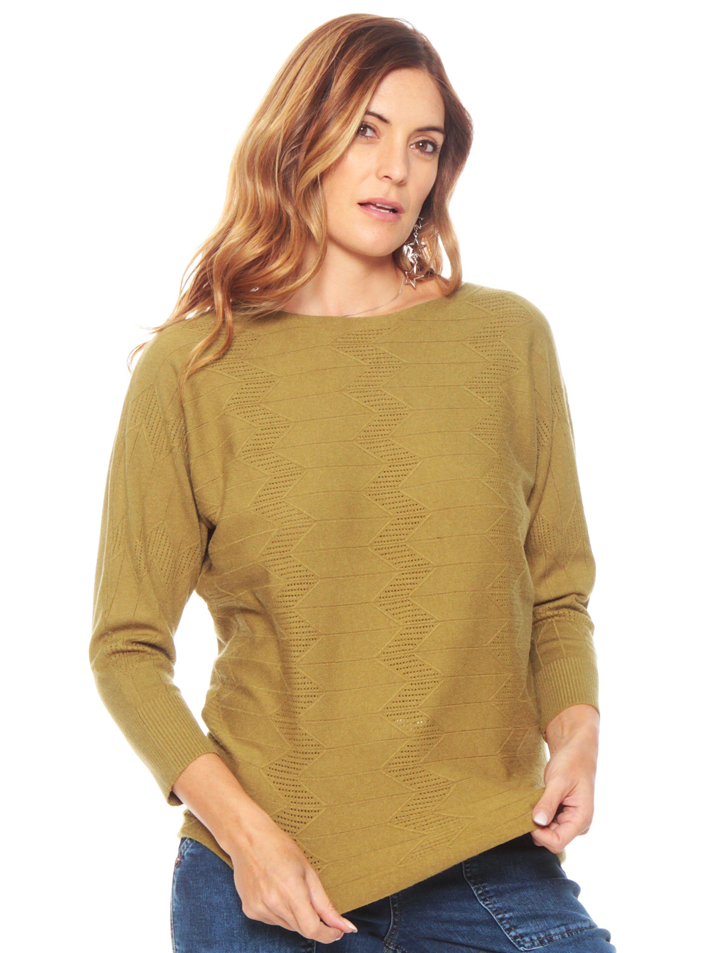 Sweater Sólido Manga 3/4 Escote Bote-0