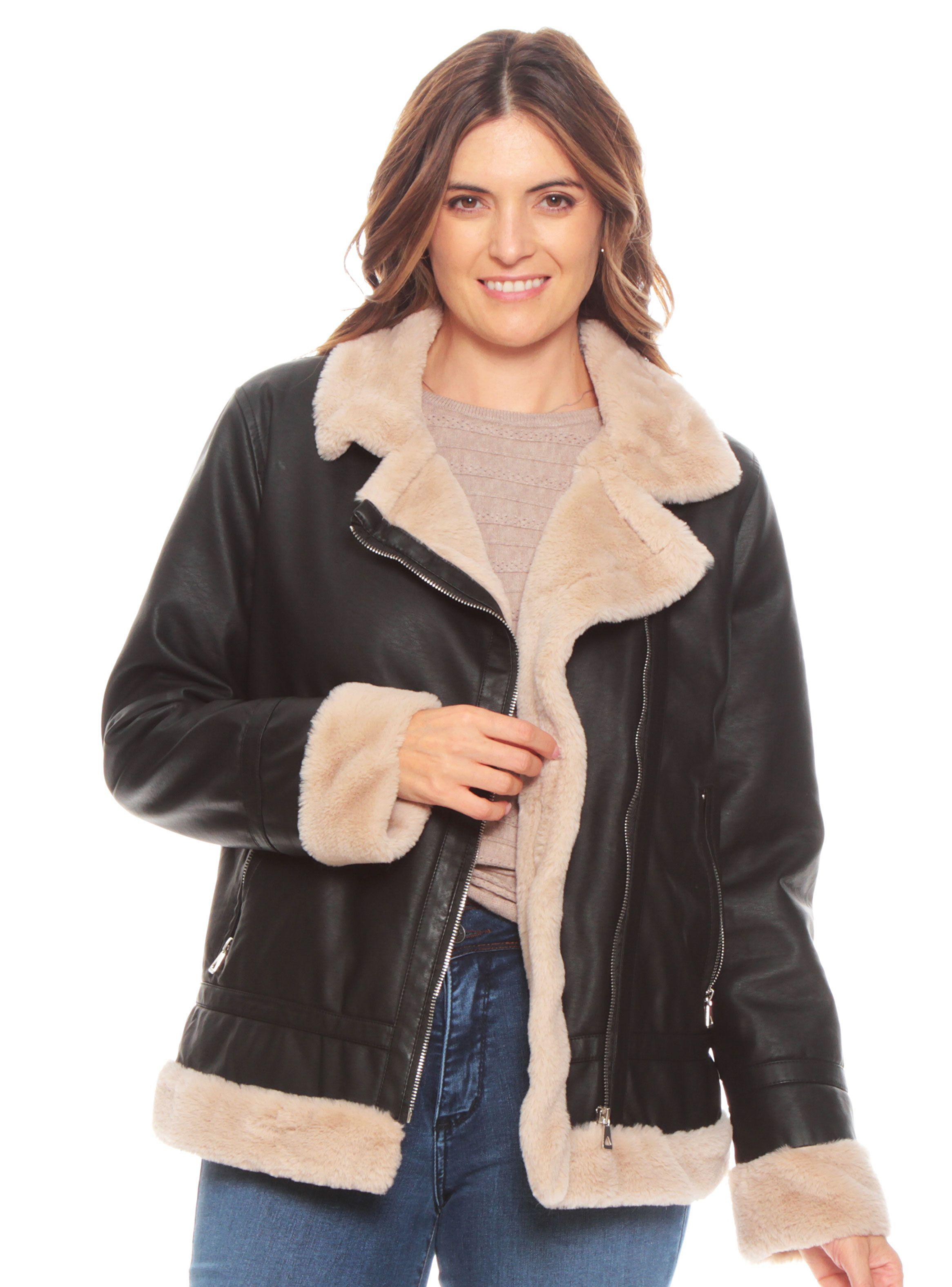 Chaqueta Cuero Ecológico Forrada Con Cierre Cruzado-0