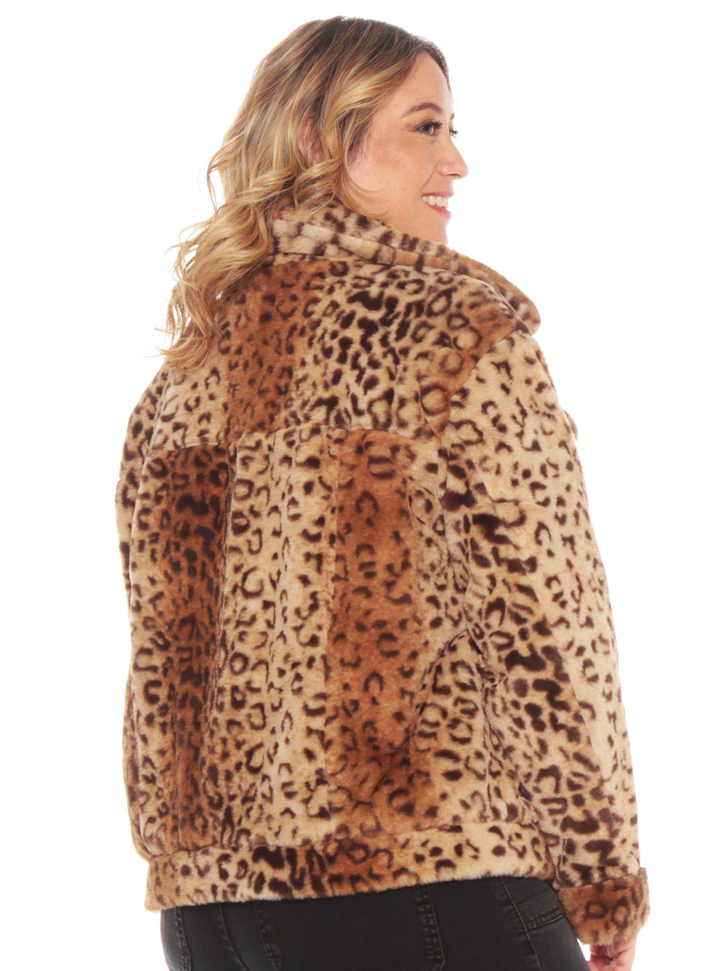 Chaqueta Manga Larga de Piel Sintética Animal Print-1