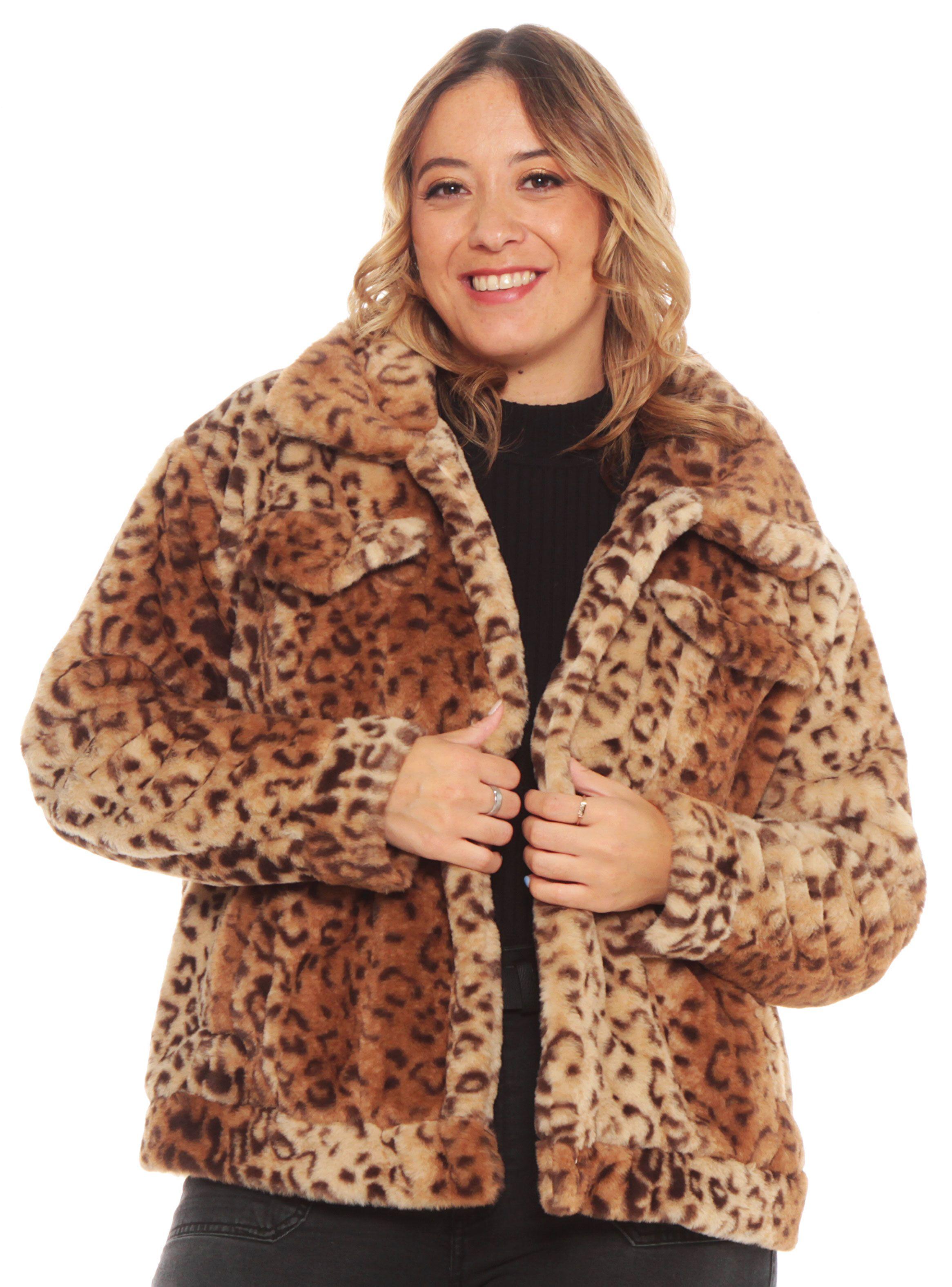 Chaqueta Manga Larga de Piel Sintética Animal Print-0