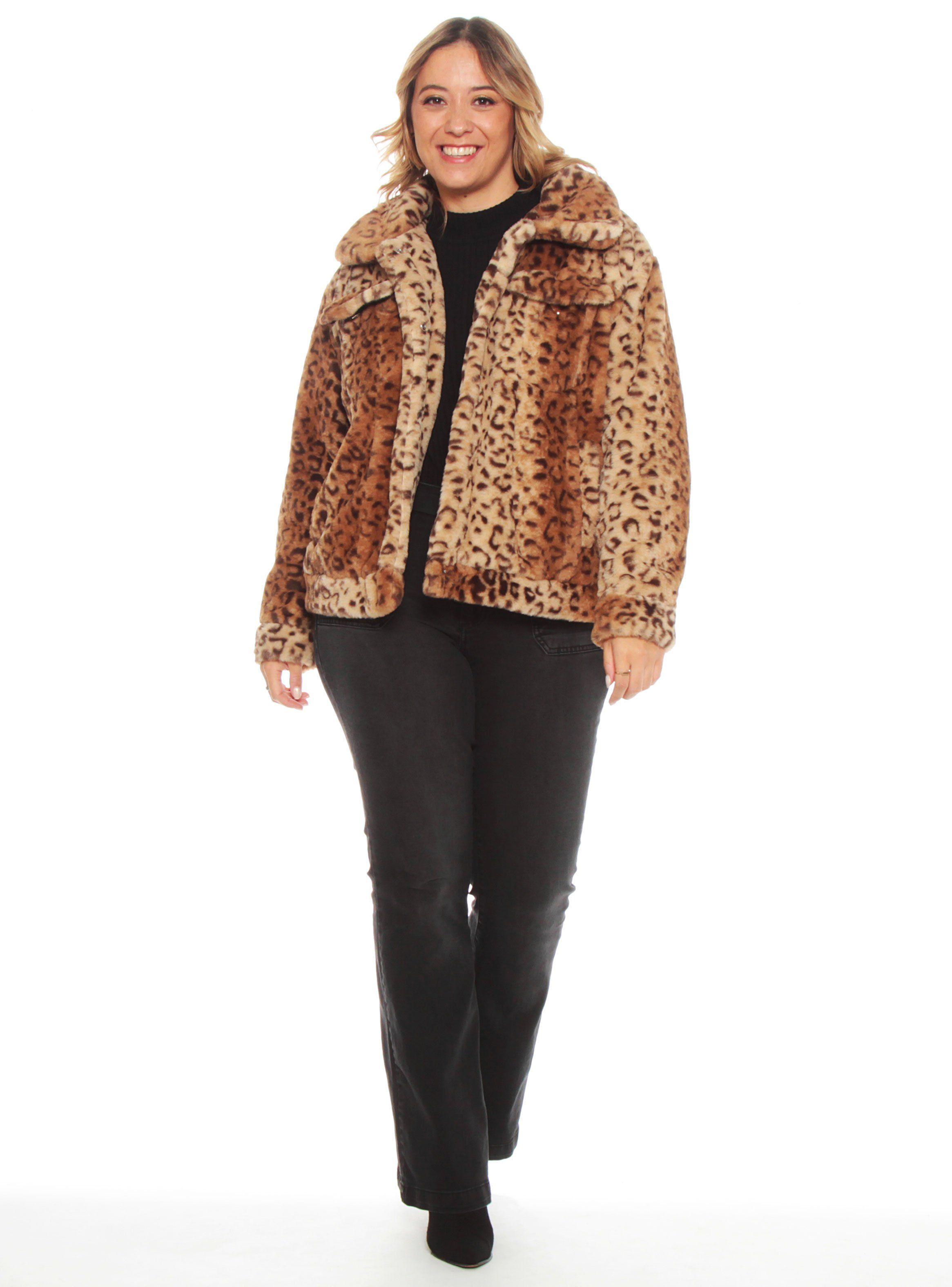 Chaqueta Manga Larga de Piel Sintética Animal Print-3