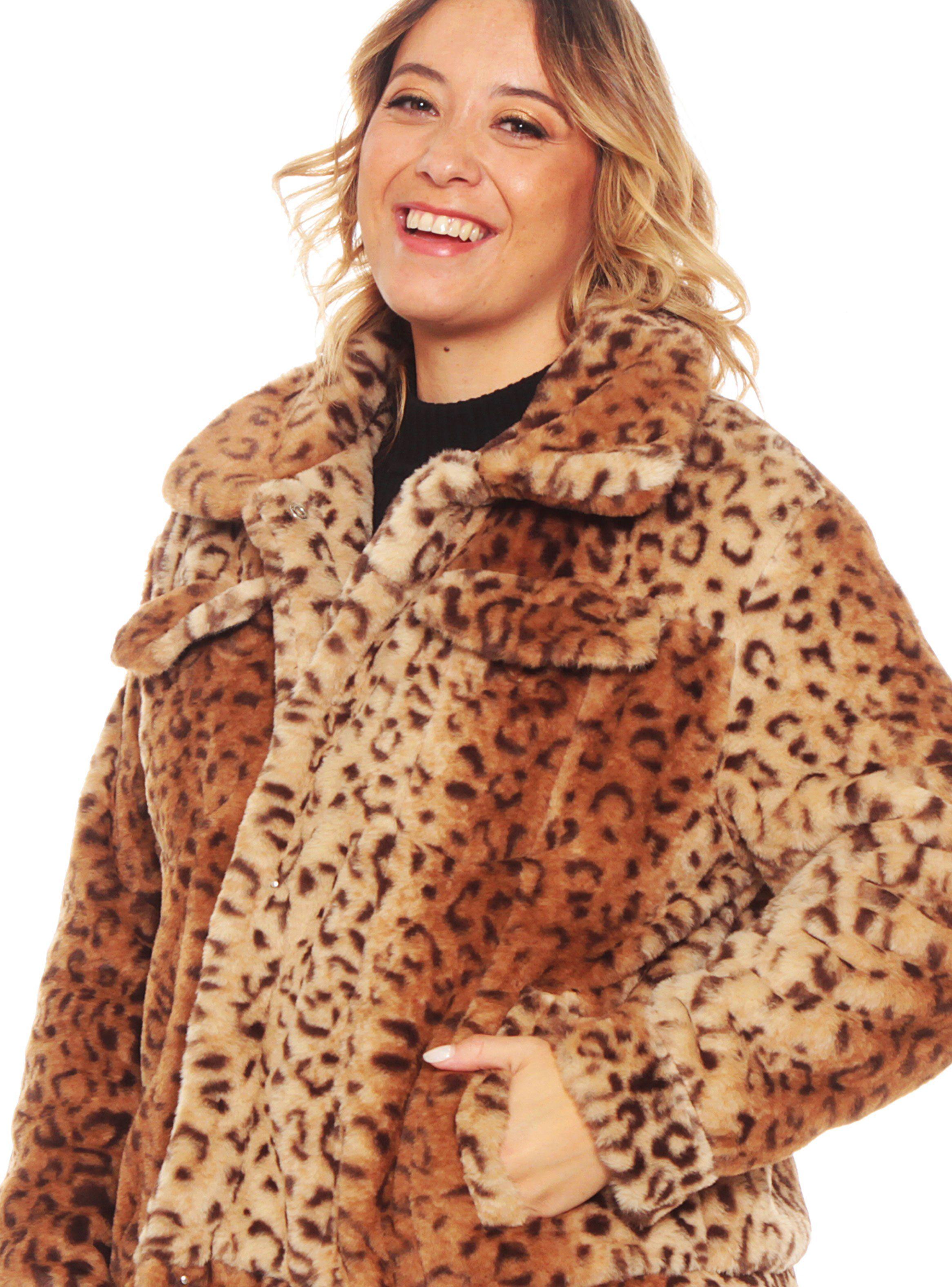 Chaqueta Manga Larga de Piel Sintética Animal Print-2