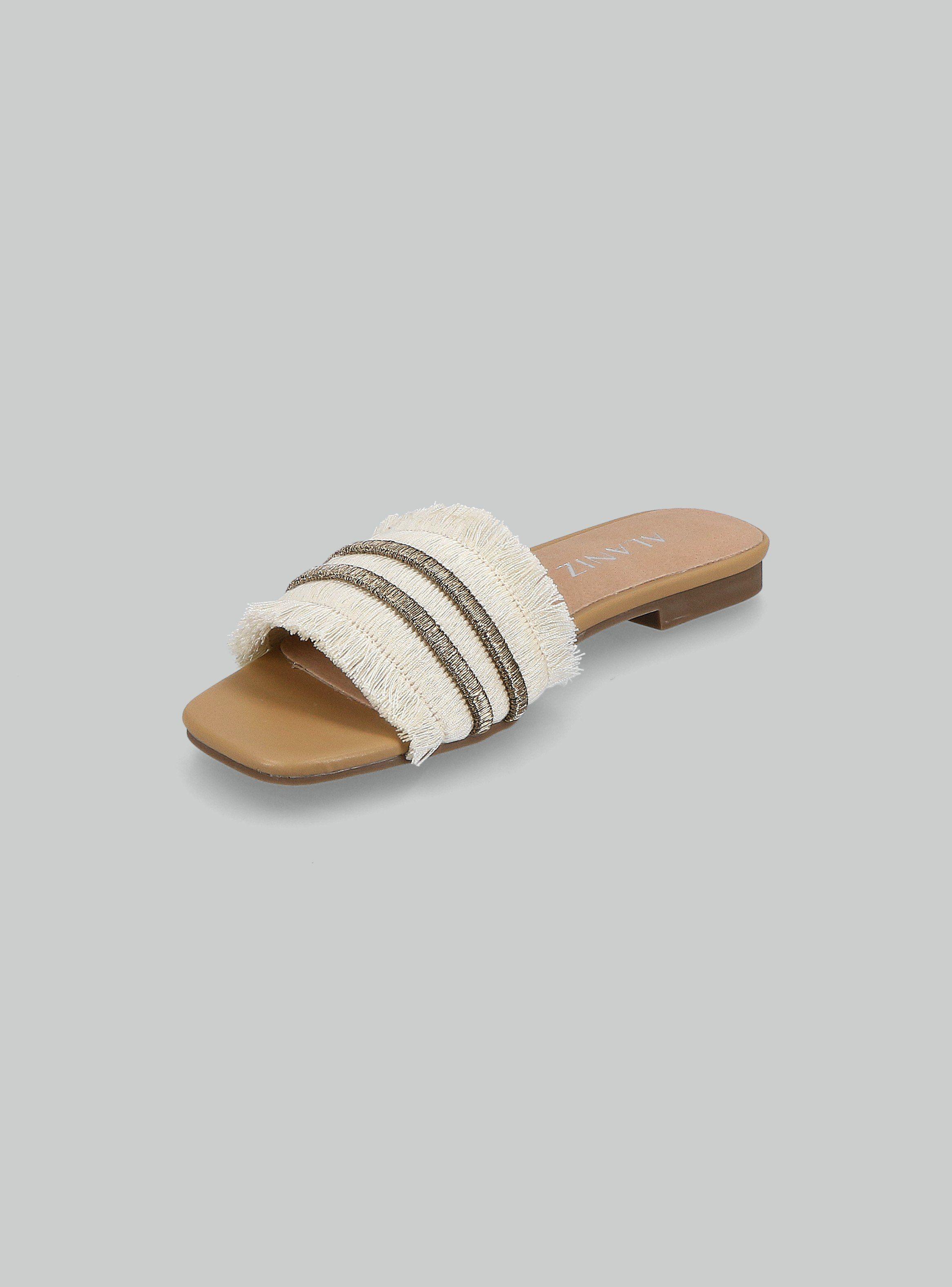 Sandalia Plana Textil con Flecos Mujer-2