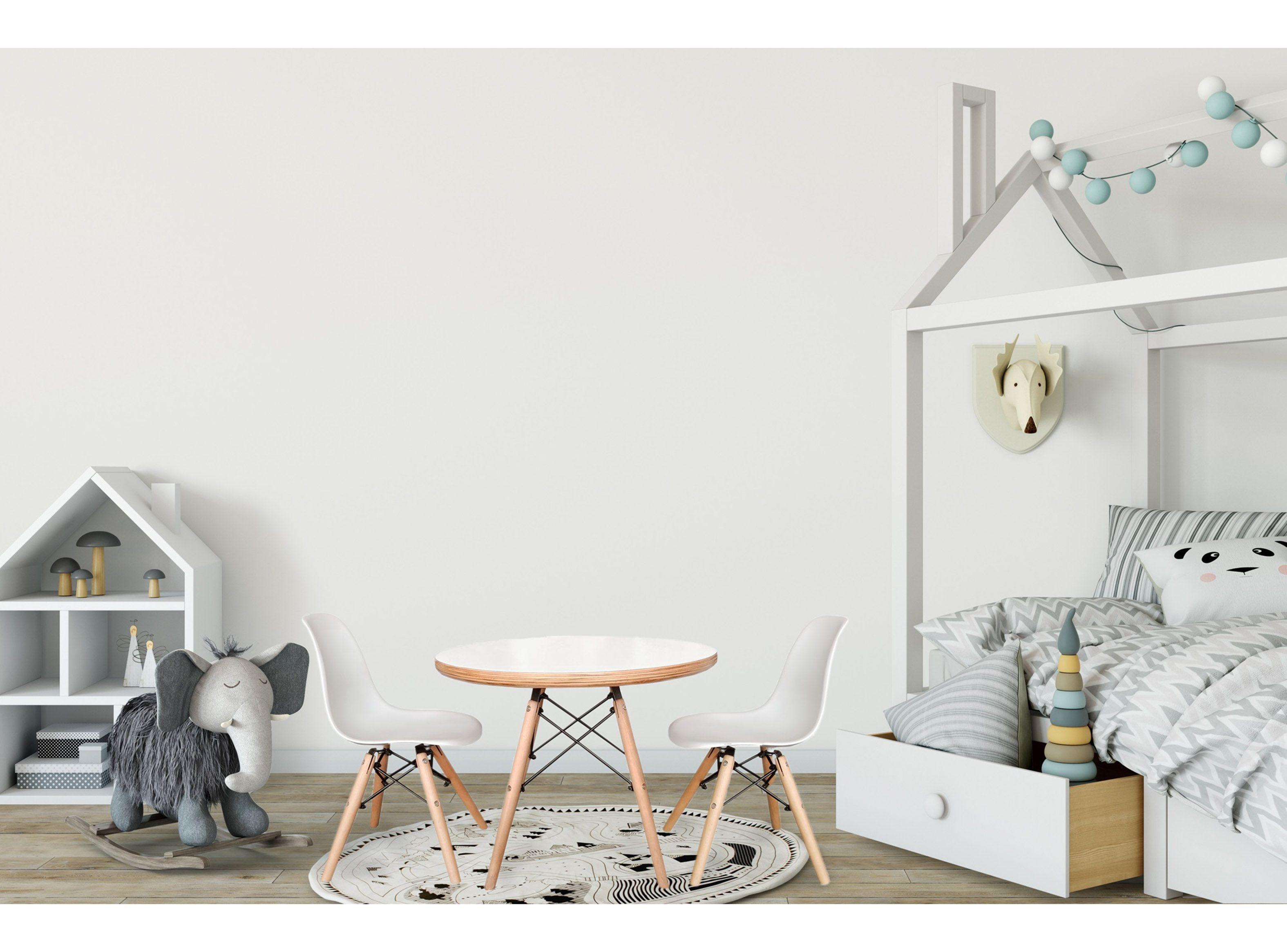 Mesa Infantil Eames Redonda + 2 Sillas Blancas-2