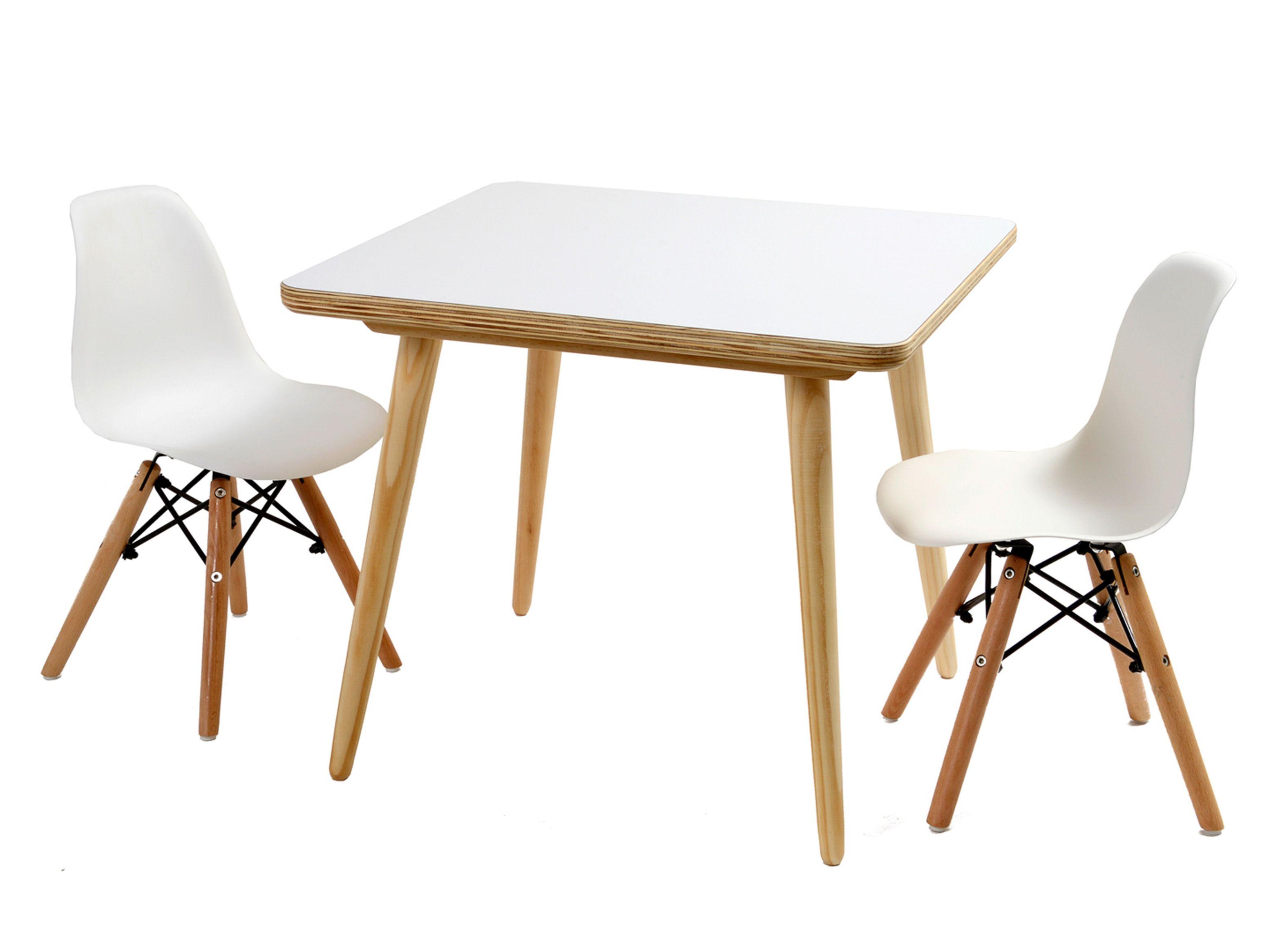 Mesa Infantil Eames Cuadrada Blanca + 2 Sillas-2