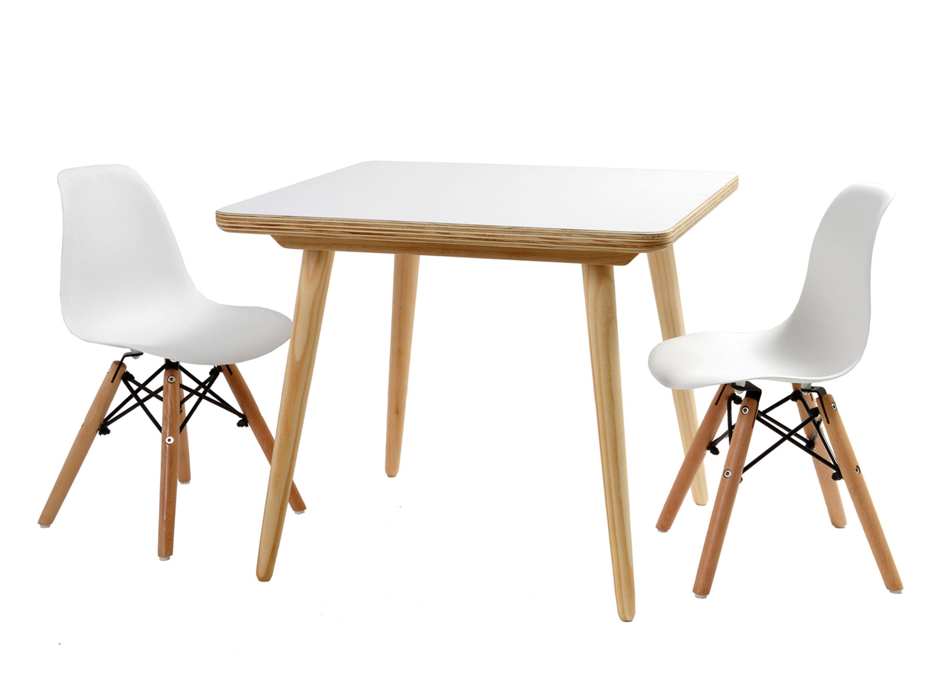 Mesa Infantil Eames Cuadrada Blanca + 2 Sillas-3