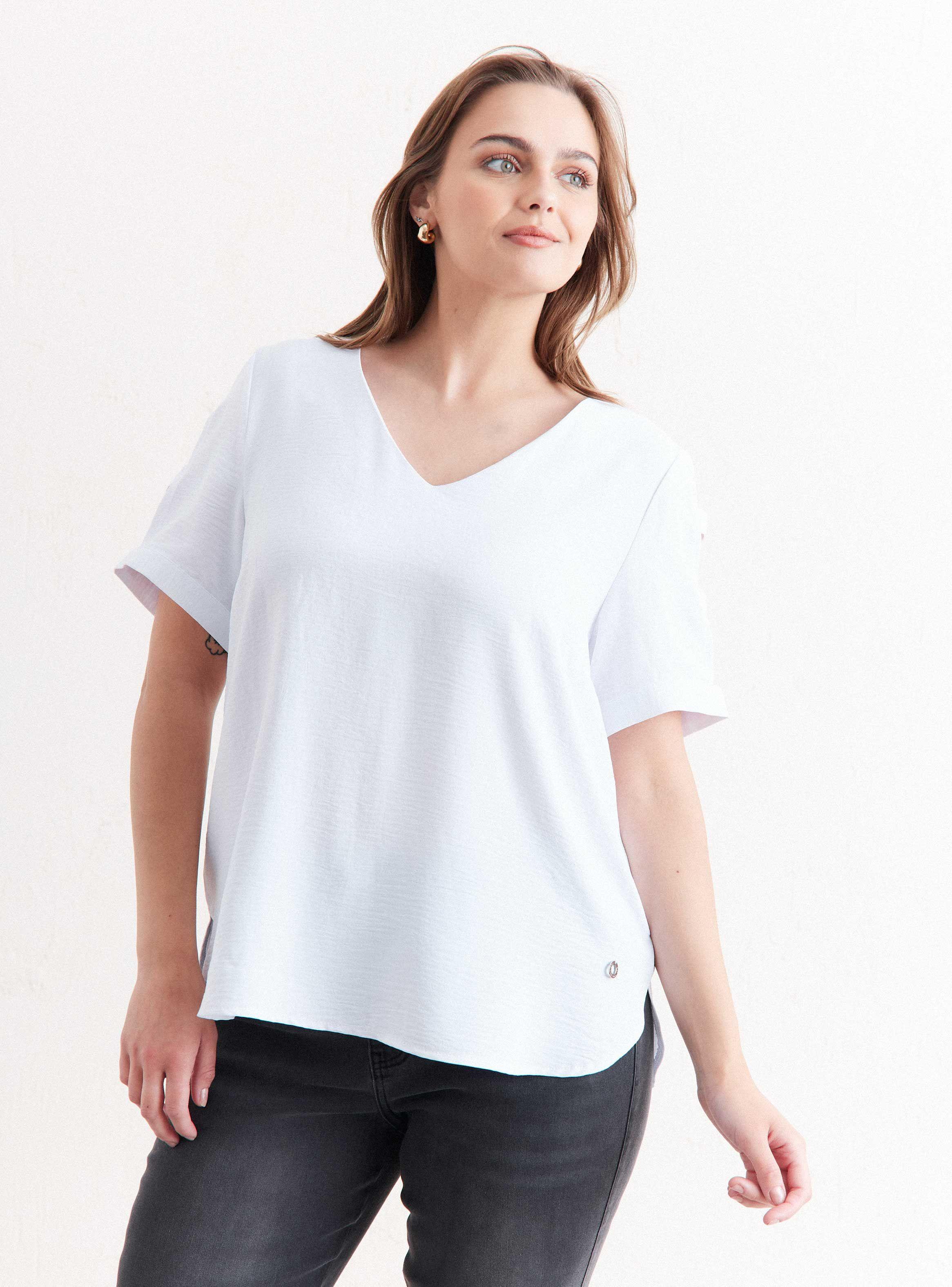 Blusa Cuello V con Tiritas en Mangas-0
