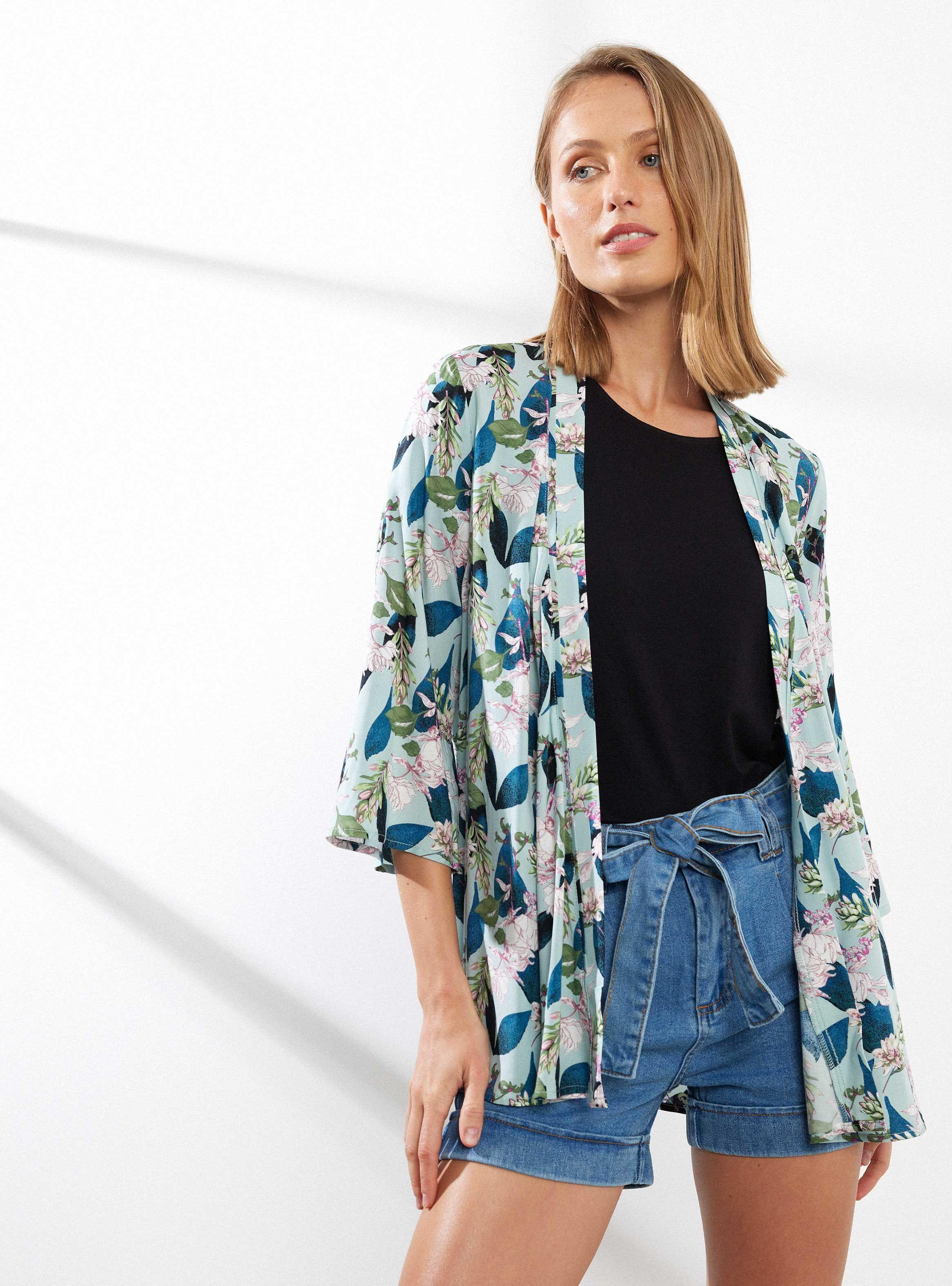 Blusa Kimono Abierto Manga Ancha-0
