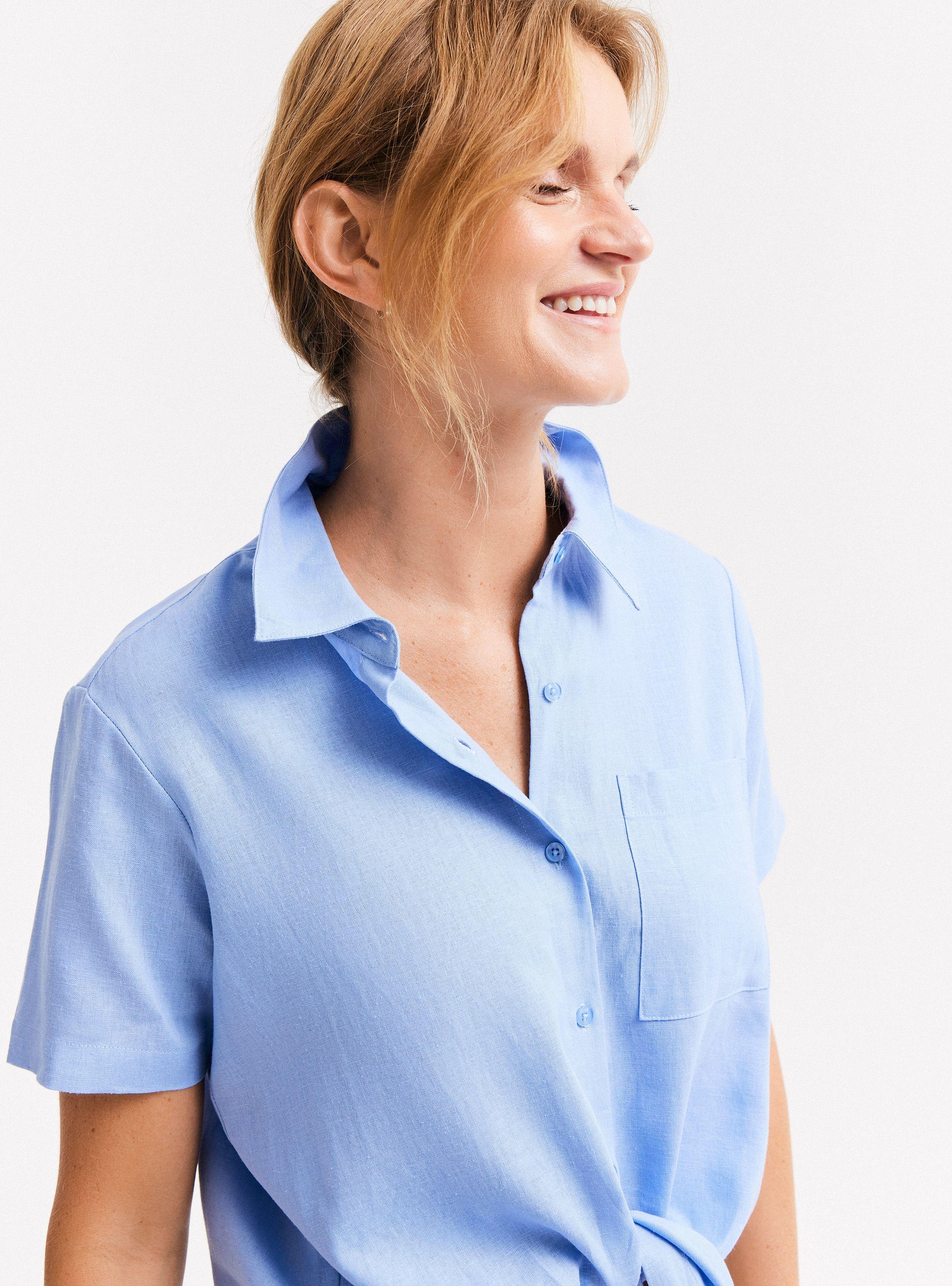 Blusa Camisa Lino Manga Corta Detalle Nudo-3