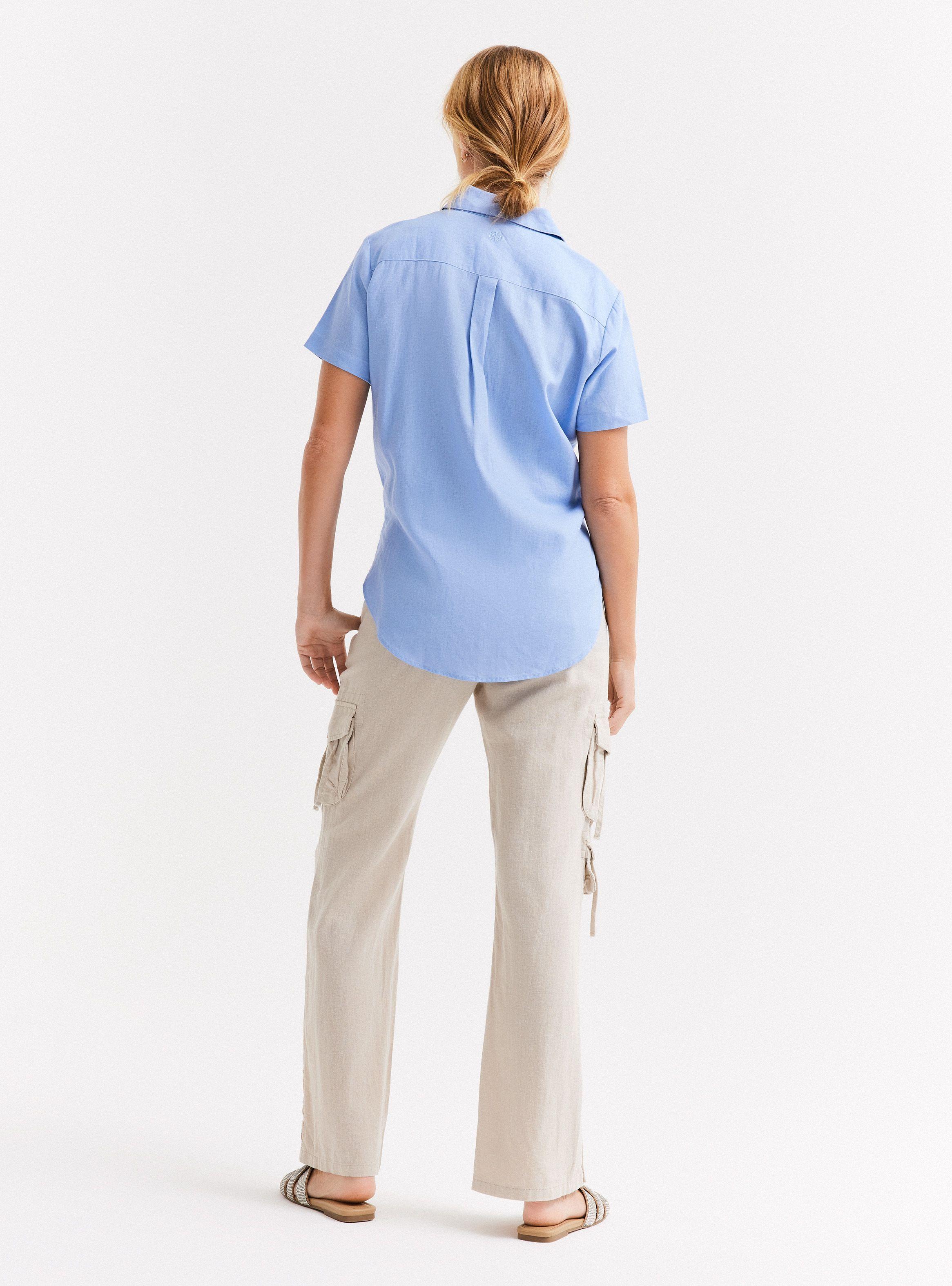Blusa Camisa Lino Manga Corta Detalle Nudo-5